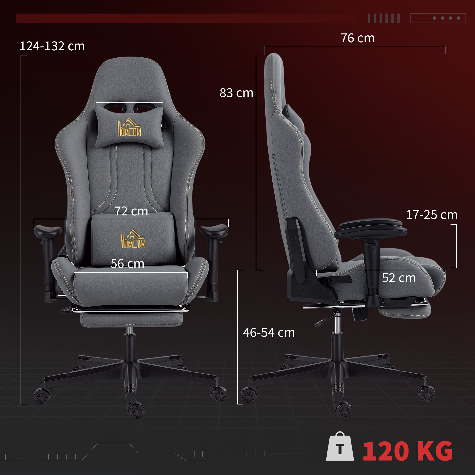 Chaise gaming ergonomique avec accoudoirs réglables, fauteuil gamer en suède avec dossier inclinable, hauteur réglable, repose-pieds, appui-tête, soutien lombaire et pivotant à 360°, gris