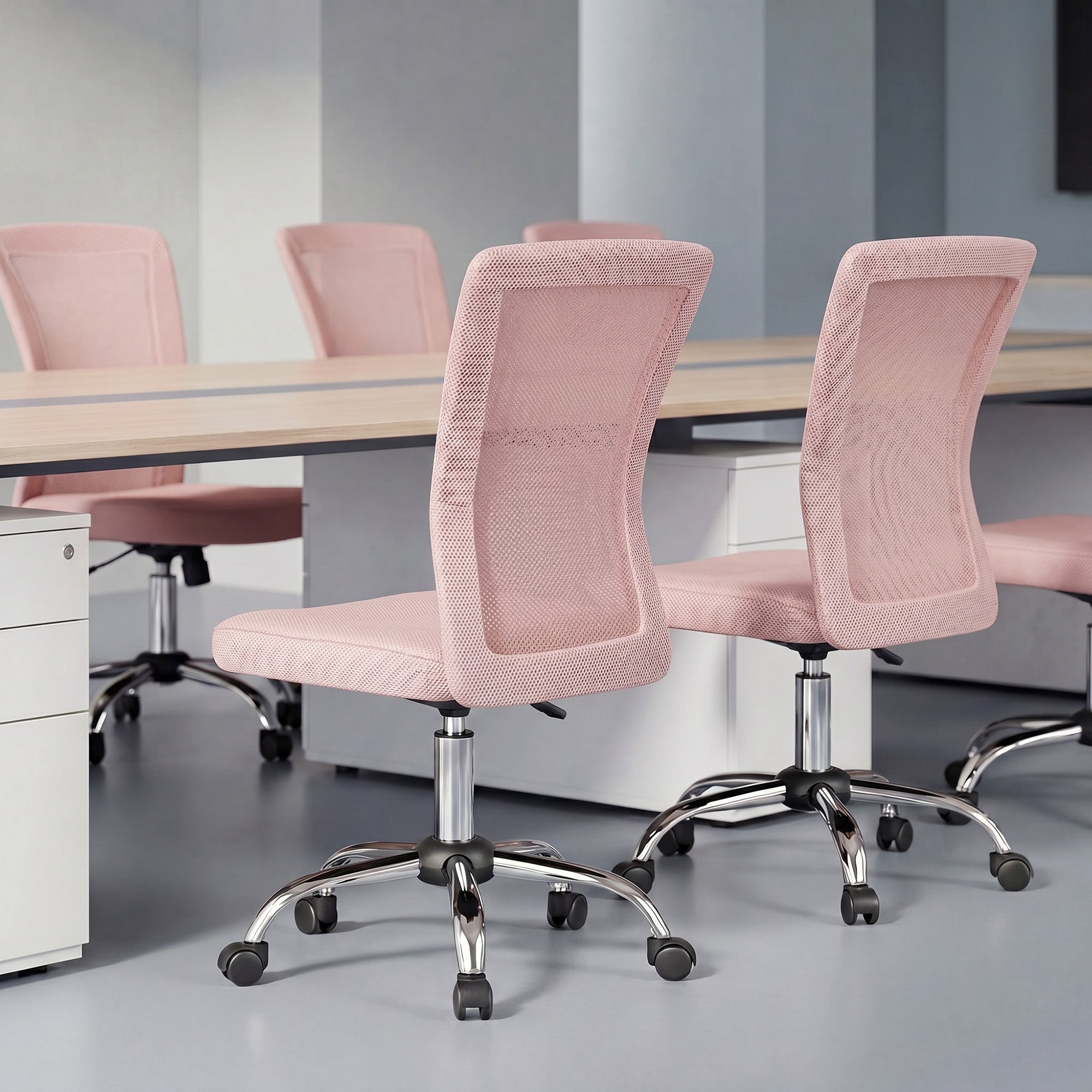 Chaise de bureau ergonomique fauteuil de bureau hauteur réglable piètement chromé pivotant 360° revêtement maille rose