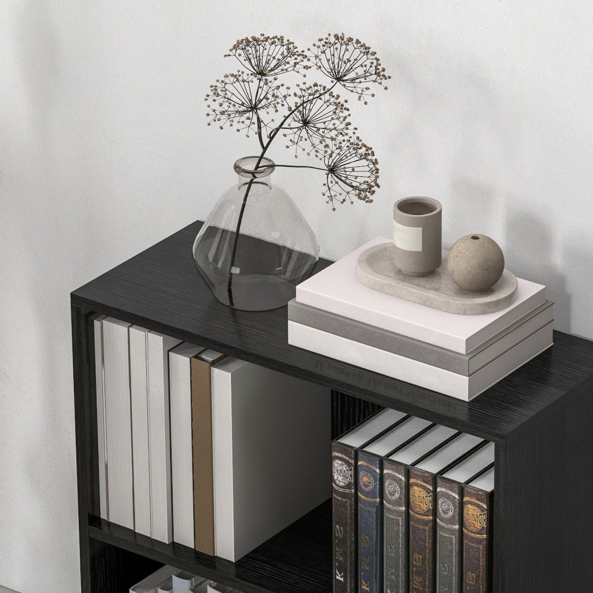 Bibliothèque étagère de rangement avec 2 compartiments et étagère réglable, meuble de rangement pour bureau, salon, chambre, 60 x 24 x 63 cm, noir