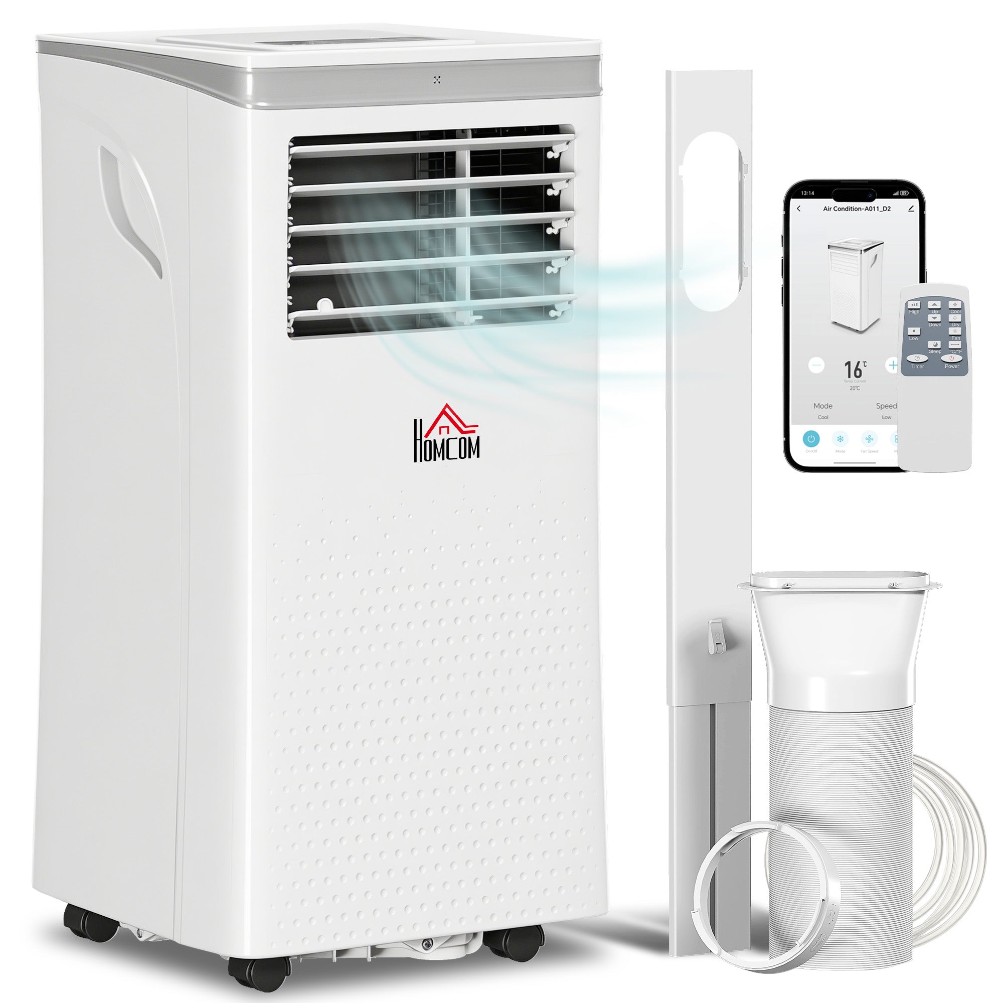 Climatiseur mobile 10000 BTU, climatiseur portable 4 en 1 refroidissement, déshumidificateur, ventilateur, mode nuit, WiFi, App & Vocal, télécommande, minuteur 24H, 2 vitesses, 30m², classe A