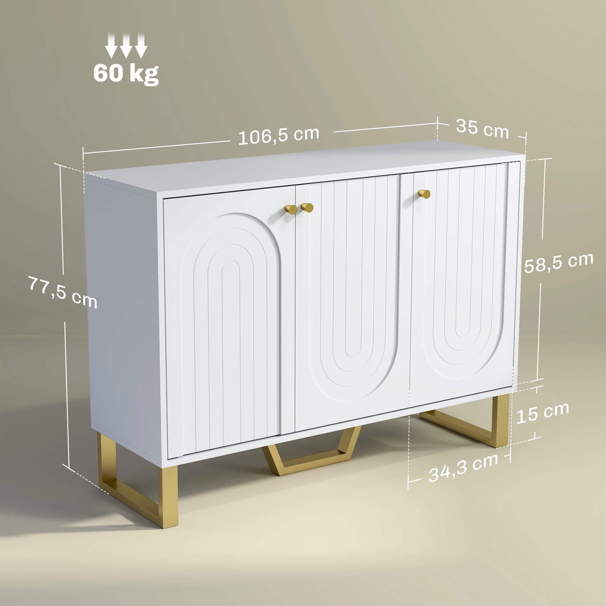 Buffet salon meuble de rangement style moderne avec placard à portes et étagère réglable, meuble TV pour téléviseur 50 pouces, buffet salle à manger et salon, 106,5 x 35 x 77,5 cm, blanc