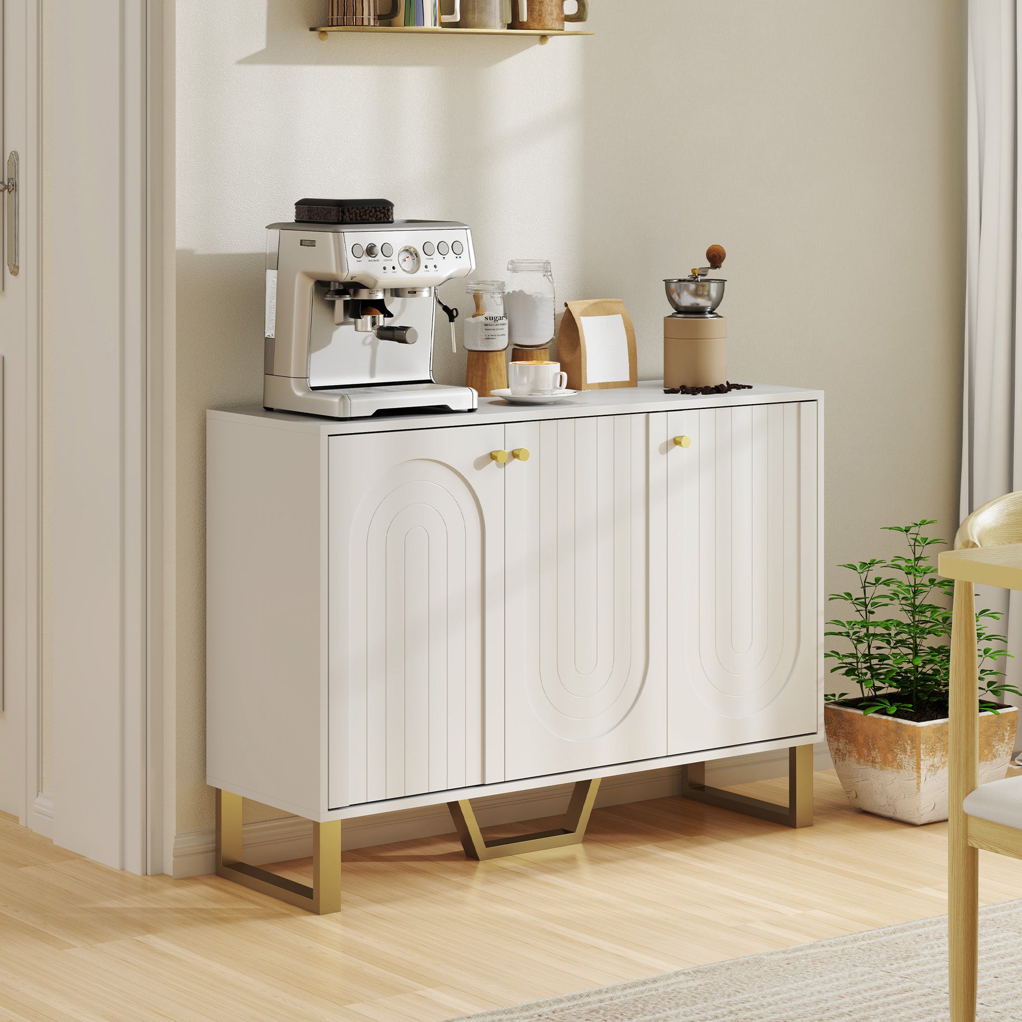 Buffet salon meuble de rangement style moderne avec placard à portes et étagère réglable, meuble TV pour téléviseur 50 pouces, buffet salle à manger et salon, 106,5 x 35 x 77,5 cm, blanc
