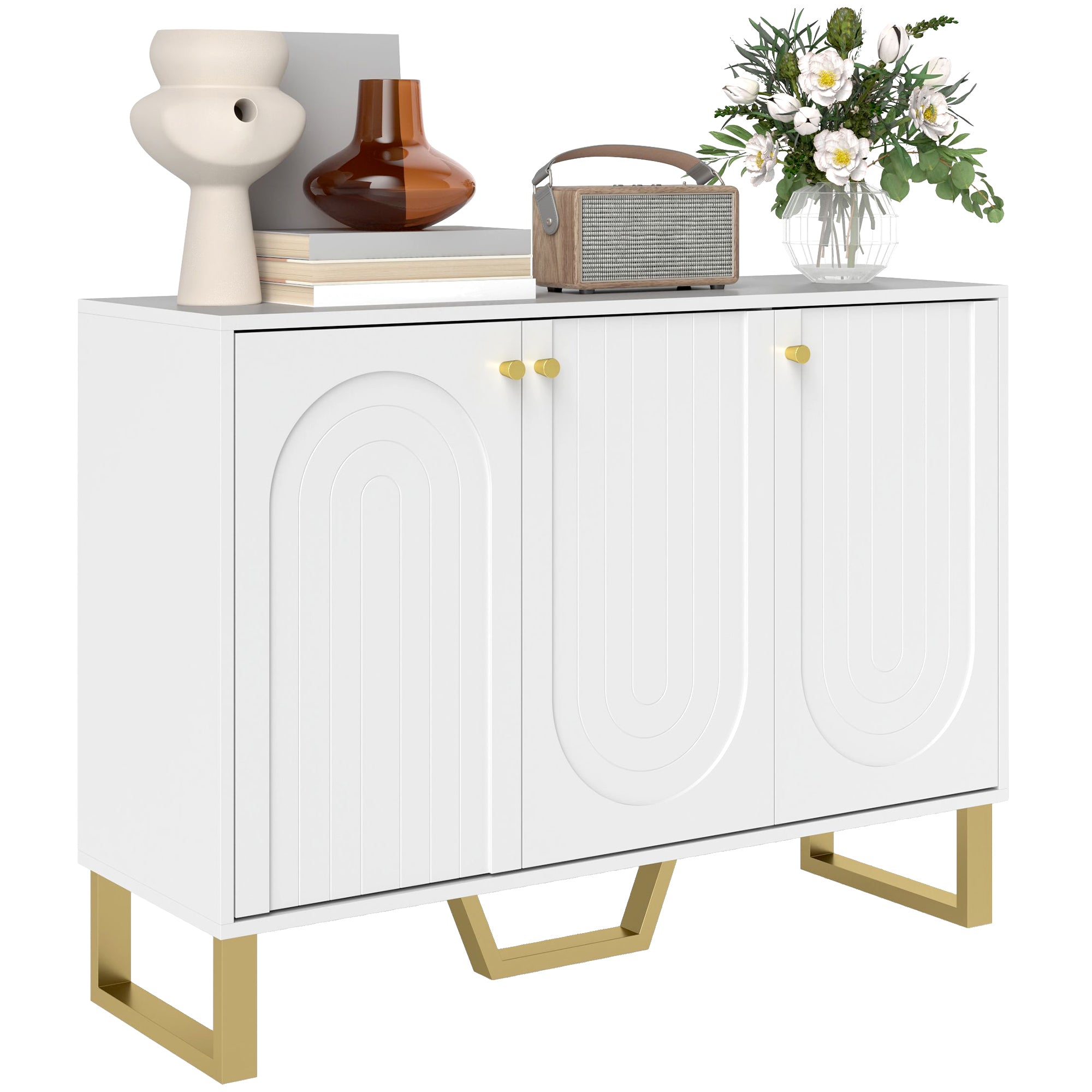 Buffet salon meuble de rangement style moderne avec placard à portes et étagère réglable, meuble TV pour téléviseur 50 pouces, buffet salle à manger et salon, 106,5 x 35 x 77,5 cm, blanc