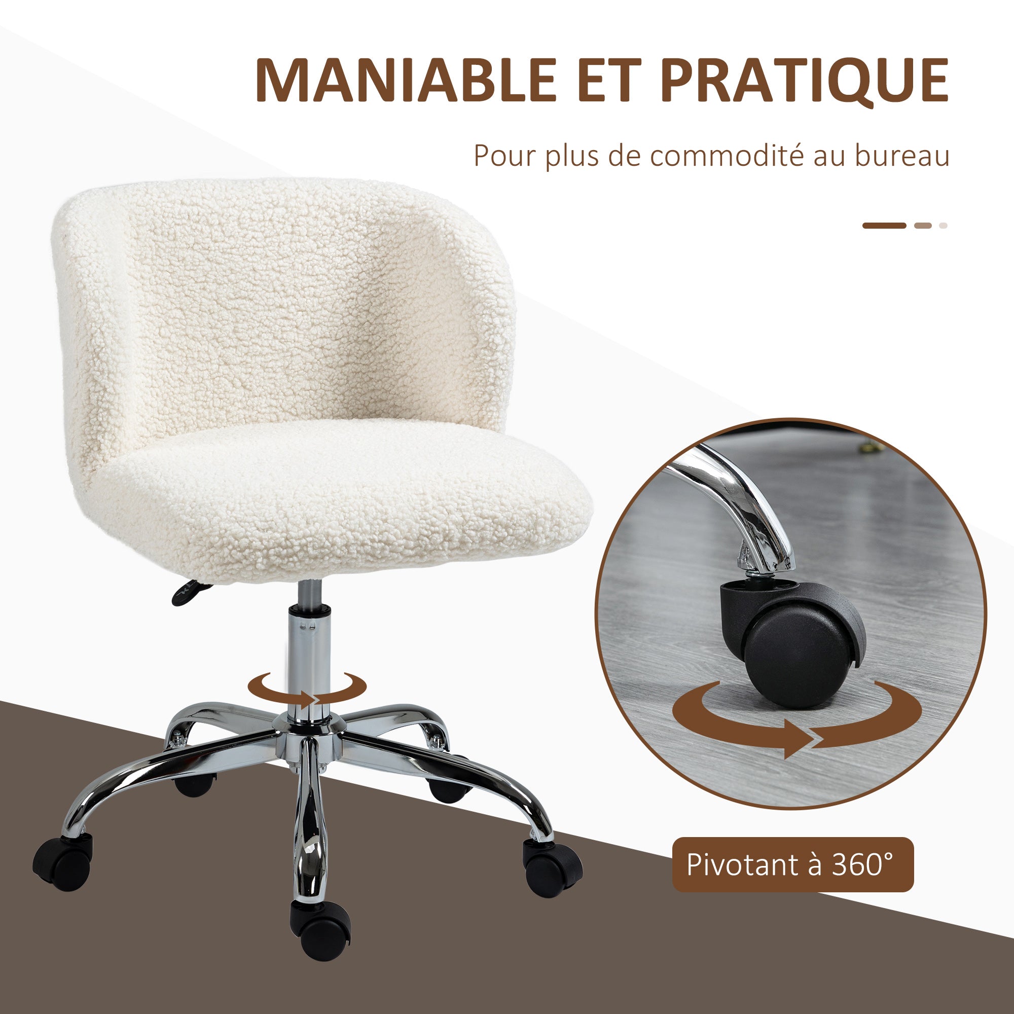 Chaise de bureau design - hauteur réglable, pivotante - piètement acier chromé revêtement effet laine bouclée