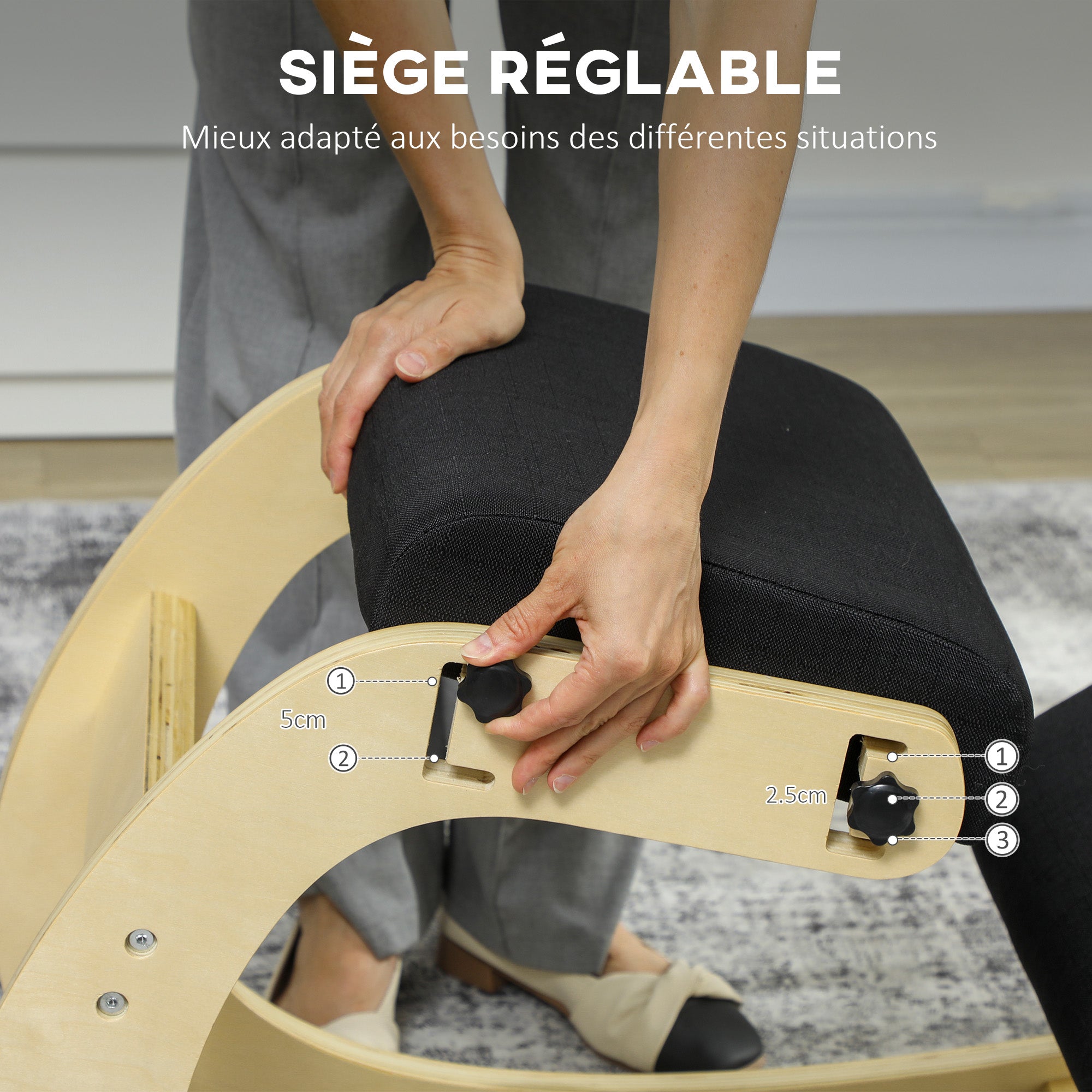 Siège assis genoux, siège ergonomique en bois à bascule, chaise à genoux réglable pour bureau à domicile, améliorer la posture, maux de dos, noir