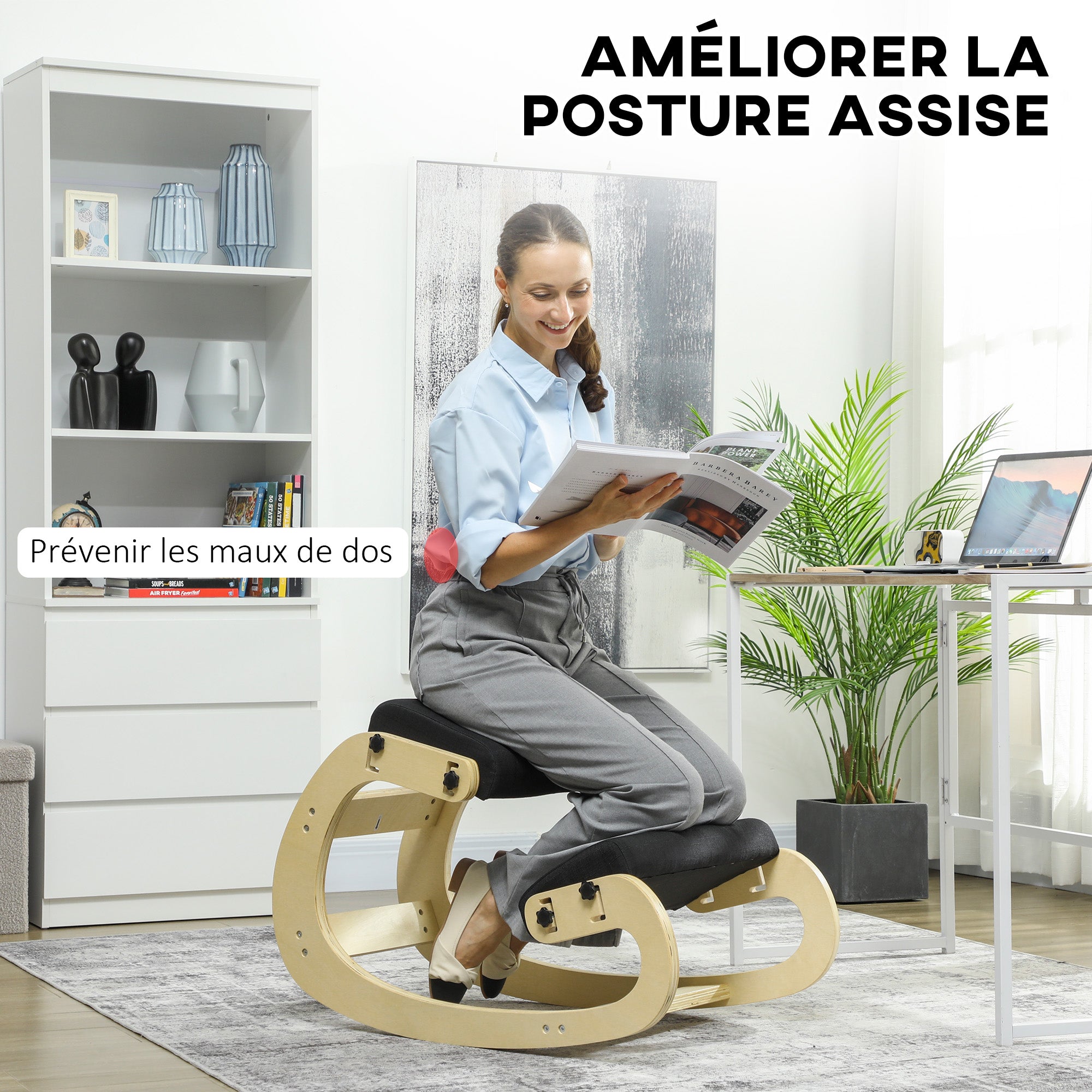 Siège assis genoux, siège ergonomique en bois à bascule, chaise à genoux réglable pour bureau à domicile, améliorer la posture, maux de dos, noir