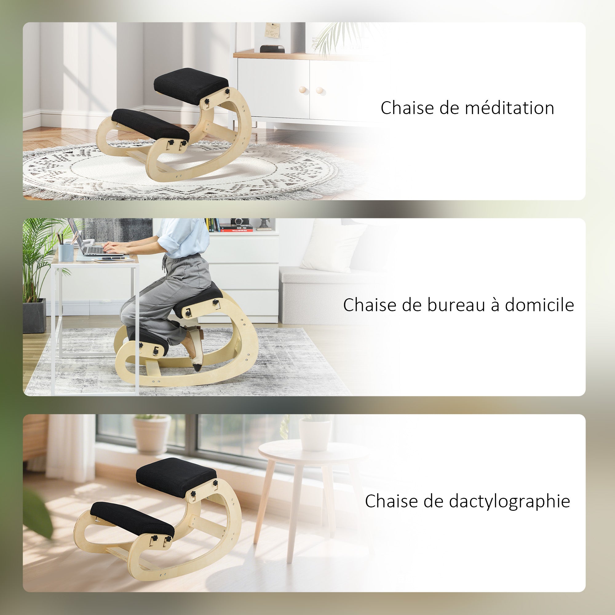 Siège assis genoux, siège ergonomique en bois à bascule, chaise à genoux réglable pour bureau à domicile, améliorer la posture, maux de dos, noir