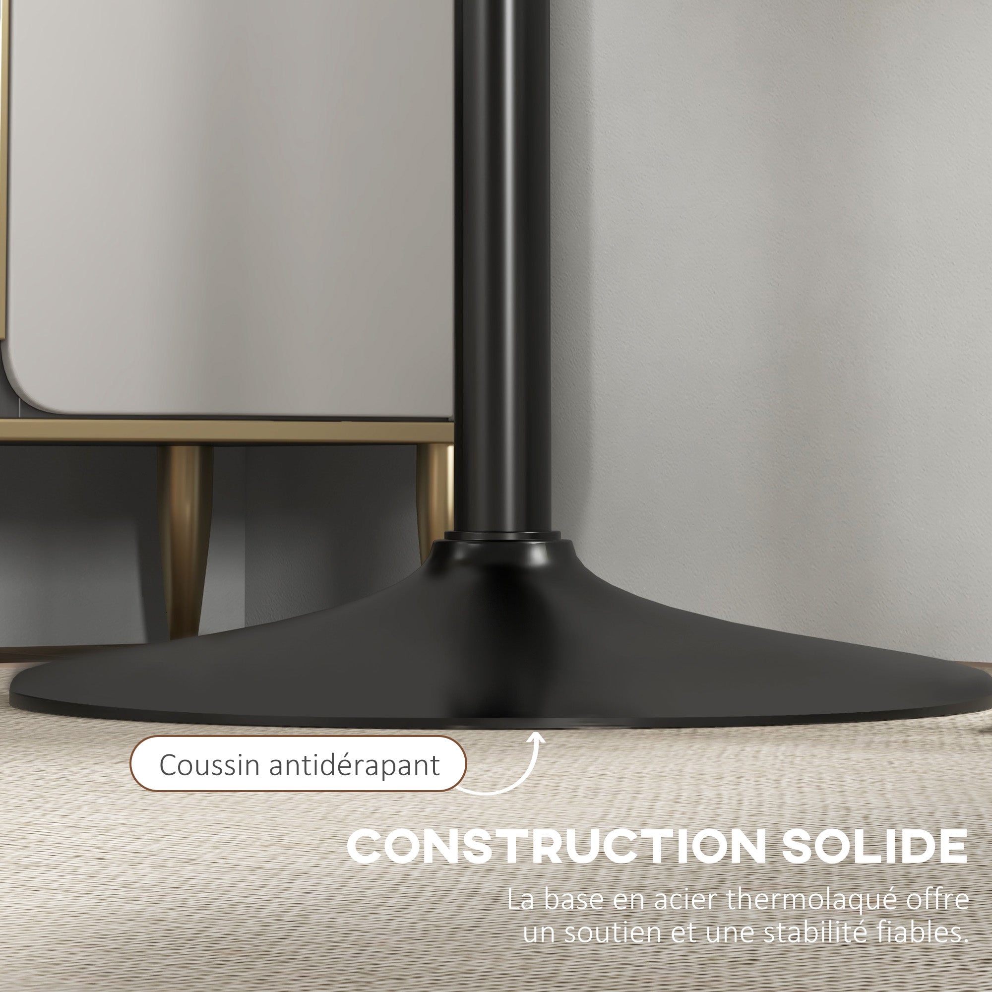 Table de bar ronde table de bistro mange-debout style contemporain avec plateau peint et cadre en acier dim. 60L x 60l x 102H cm noir