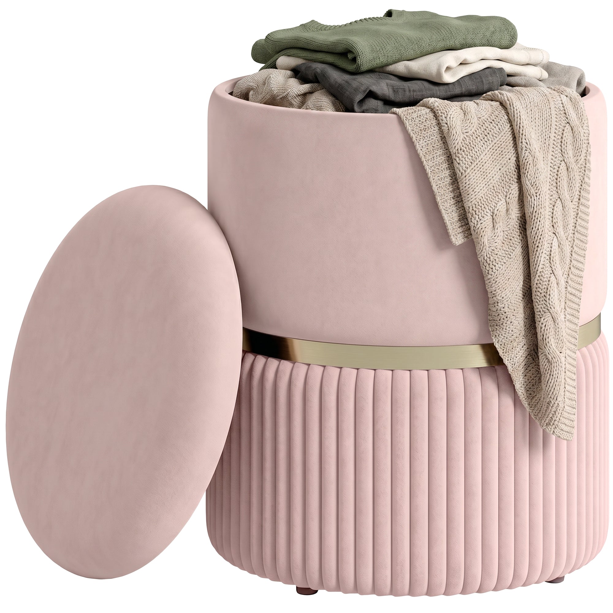 Pouf tabouret repose-pied, coffre de rangement, en velours côtelé, design moderne, 36 x 36 x 44 cm, pour salon, chambre, rose