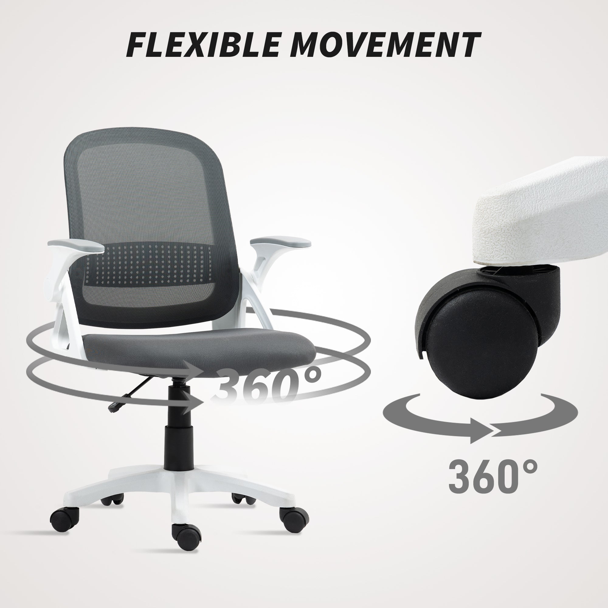 Chaise bureau ergonomique, fauteuil de bureau en maille avec accoudoirs relevables, hauteur réglable, soutien lombaire et pivotant à 360°, 57,5 x 60 x 101 cm, gris