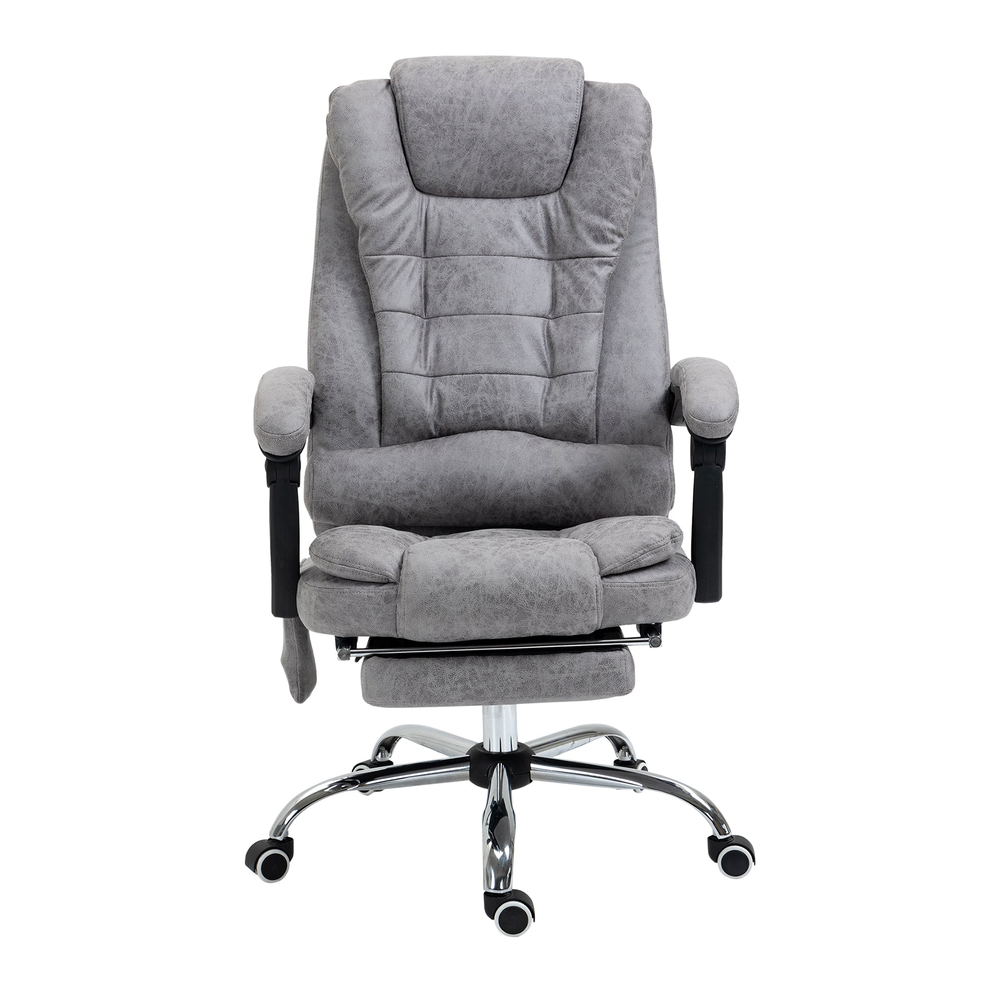 Fauteuil de bureau massant et chauffant, chaise de bureau ergonomique hauteur réglable, dossier inclinable, repose-pieds, télécommande filaire, pivotant 360°, tissu en microfibre, gris