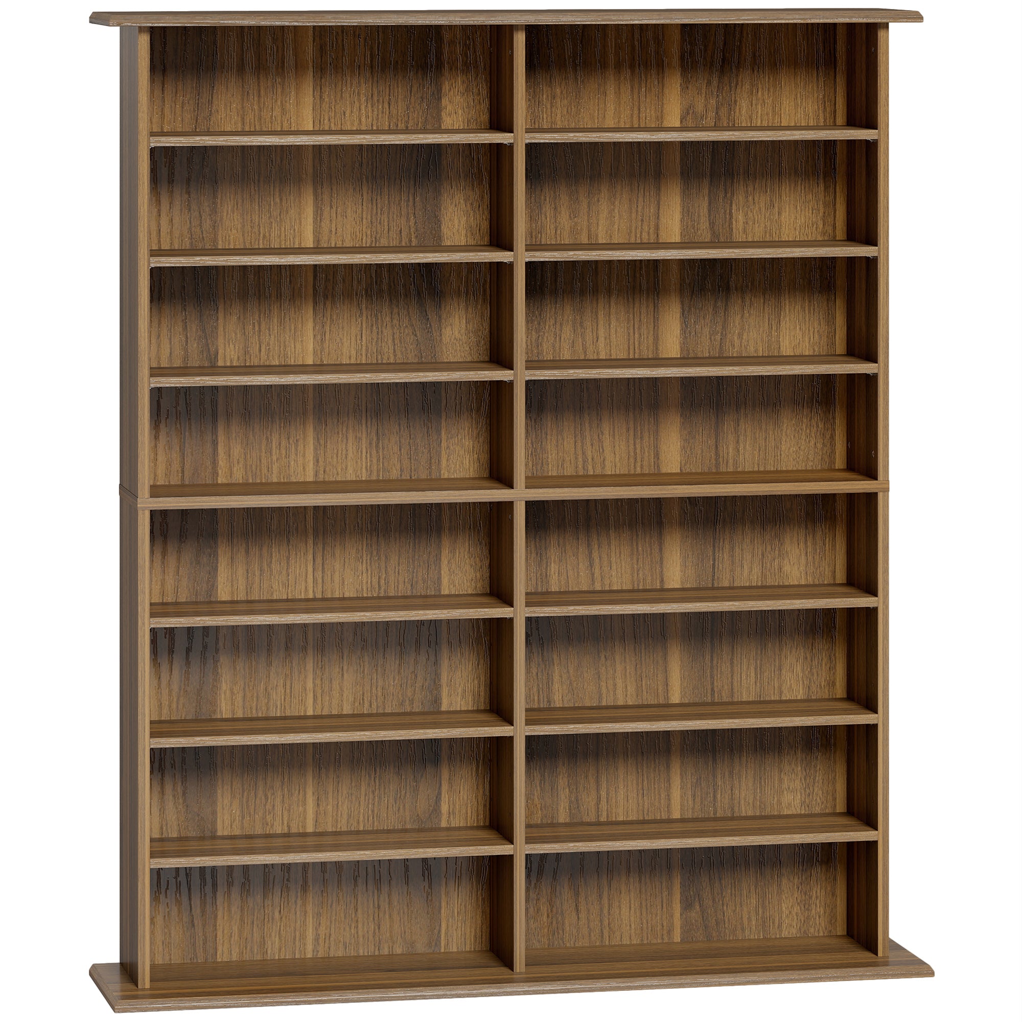 Rangements pour CD et DVD, meuble de rangement multimédia, capacité 720 CD/396 DVD et Blu-ray, 16 compartiments et 12 étagères réglables, pour salon, chambre, 106,5x24x126,3cm, noyer