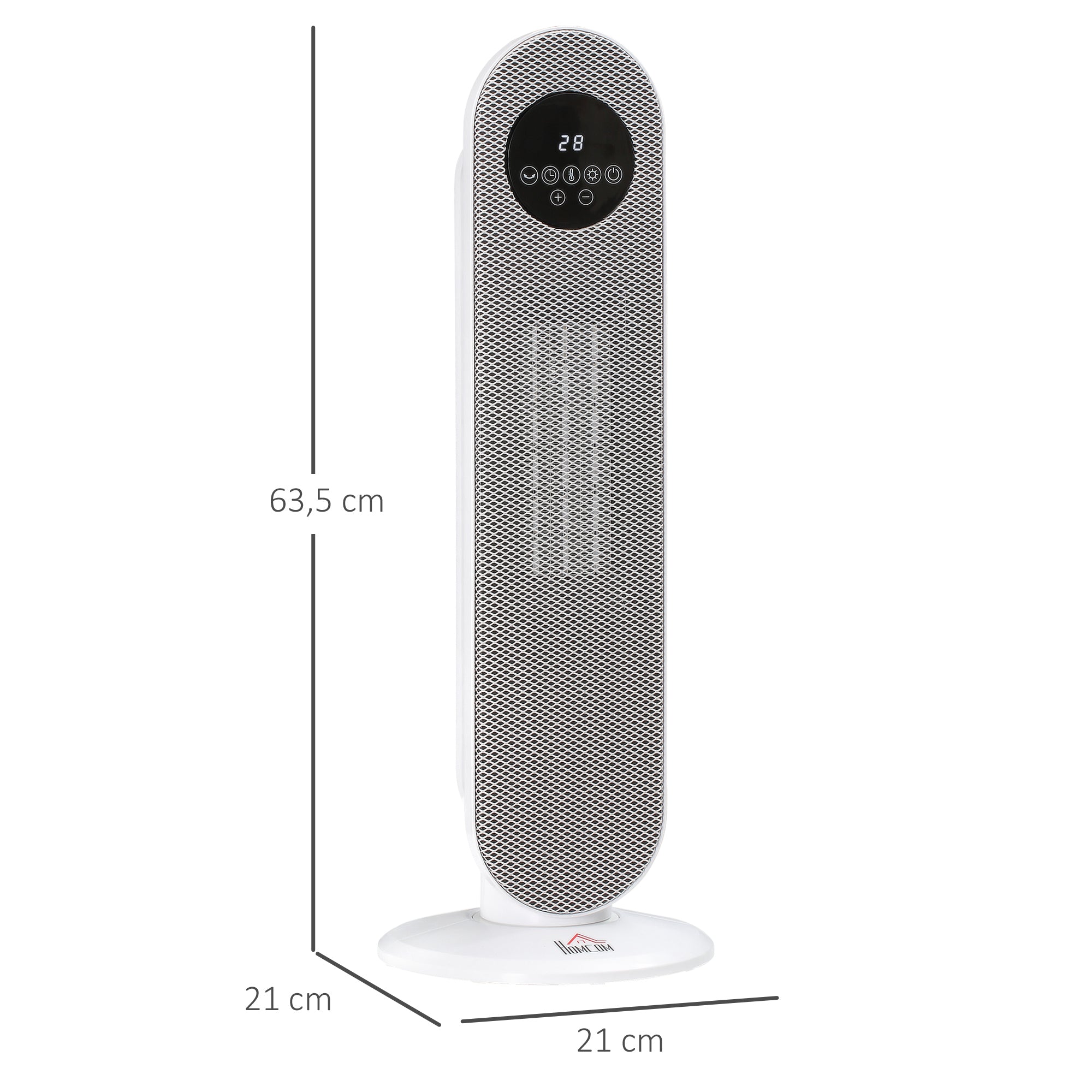 Chauffage d'appoint Radiateur soufflant Radiateur céramique oscillant 15-40°C avec Télécommande 1300/2000W, 21 x 21 x 63,5 cm