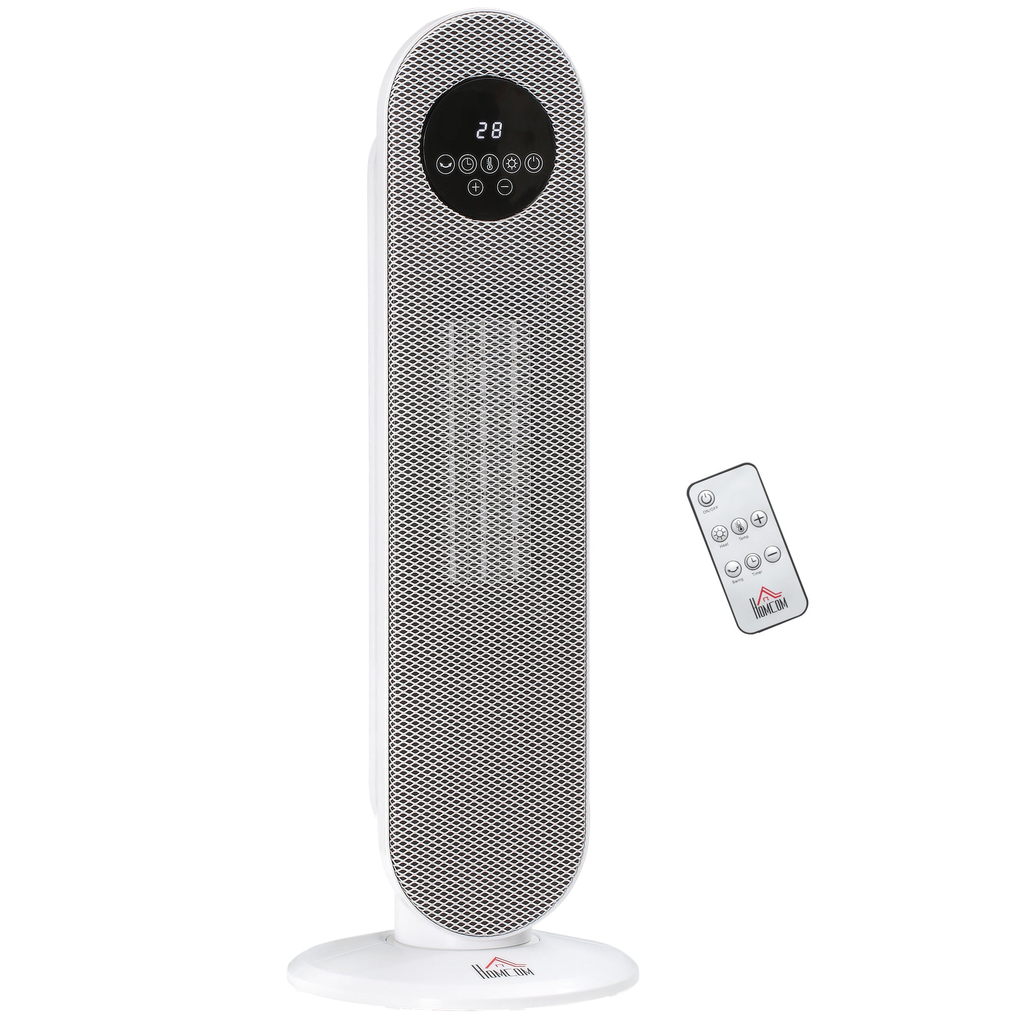 Chauffage d'appoint Radiateur soufflant Radiateur céramique oscillant 15-40°C avec Télécommande 1300/2000W, 21 x 21 x 63,5 cm