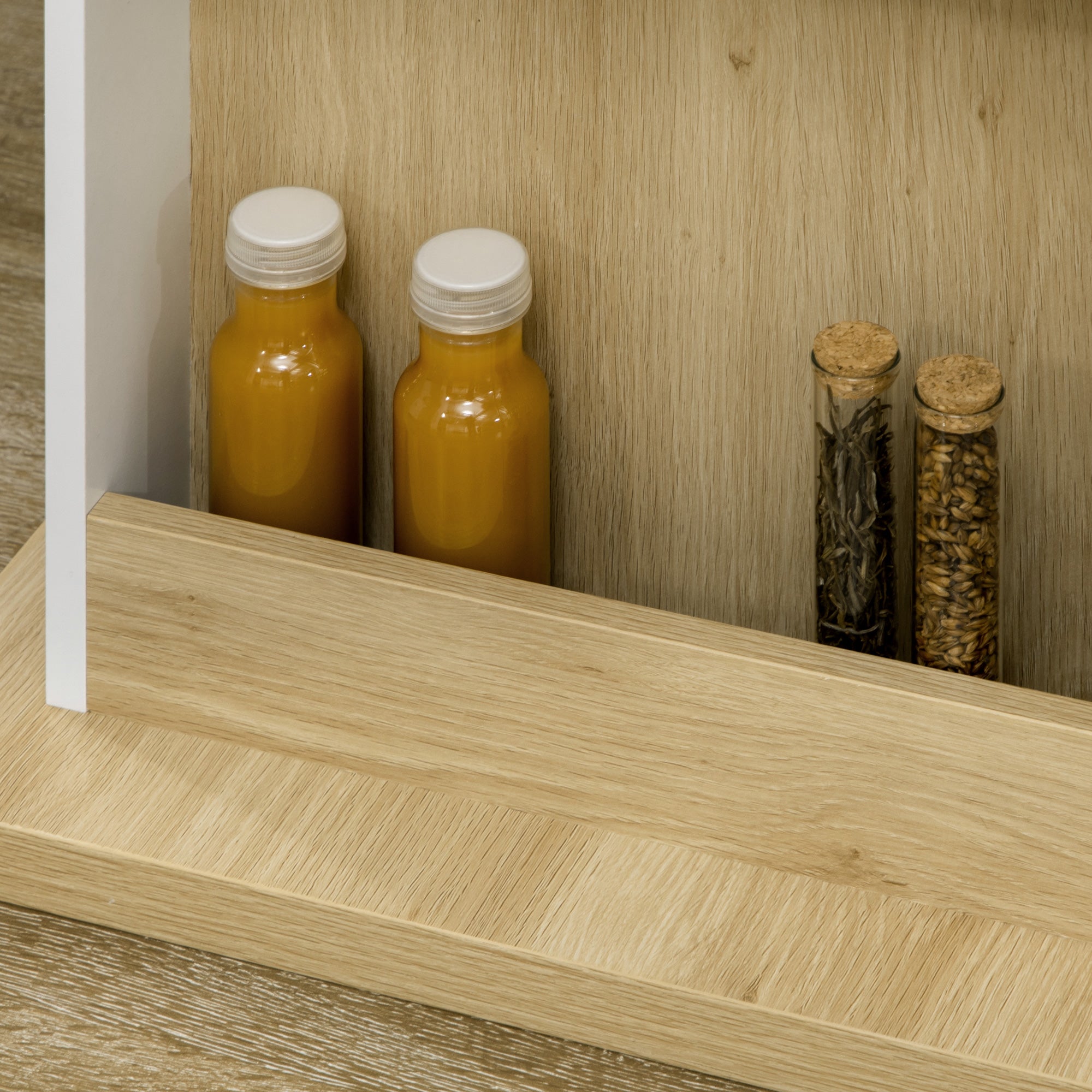 Table à manger ilot central cuisine meuble de rangement table avec grand plan de travail 4-6 personnes - placard 4 portes et étagères - en bois - dim. 110L x 70l x 75,5H cm blanc et naturel