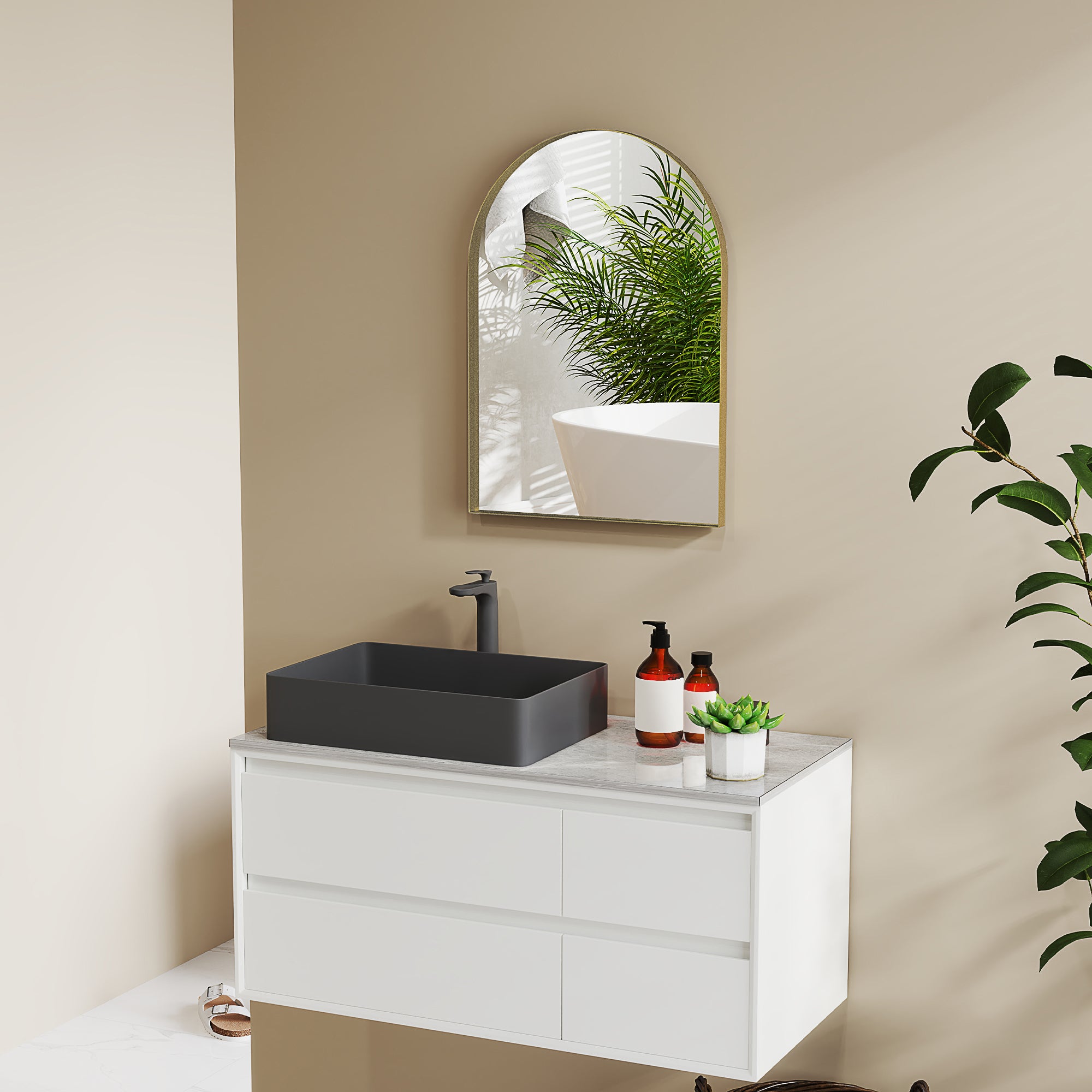 Miroir mural arqué, miroir de salle de bain, 50 x 70 cm, haute définition, avec cadre en alliage d'aluminium, pour chambre, salon, entrée, or