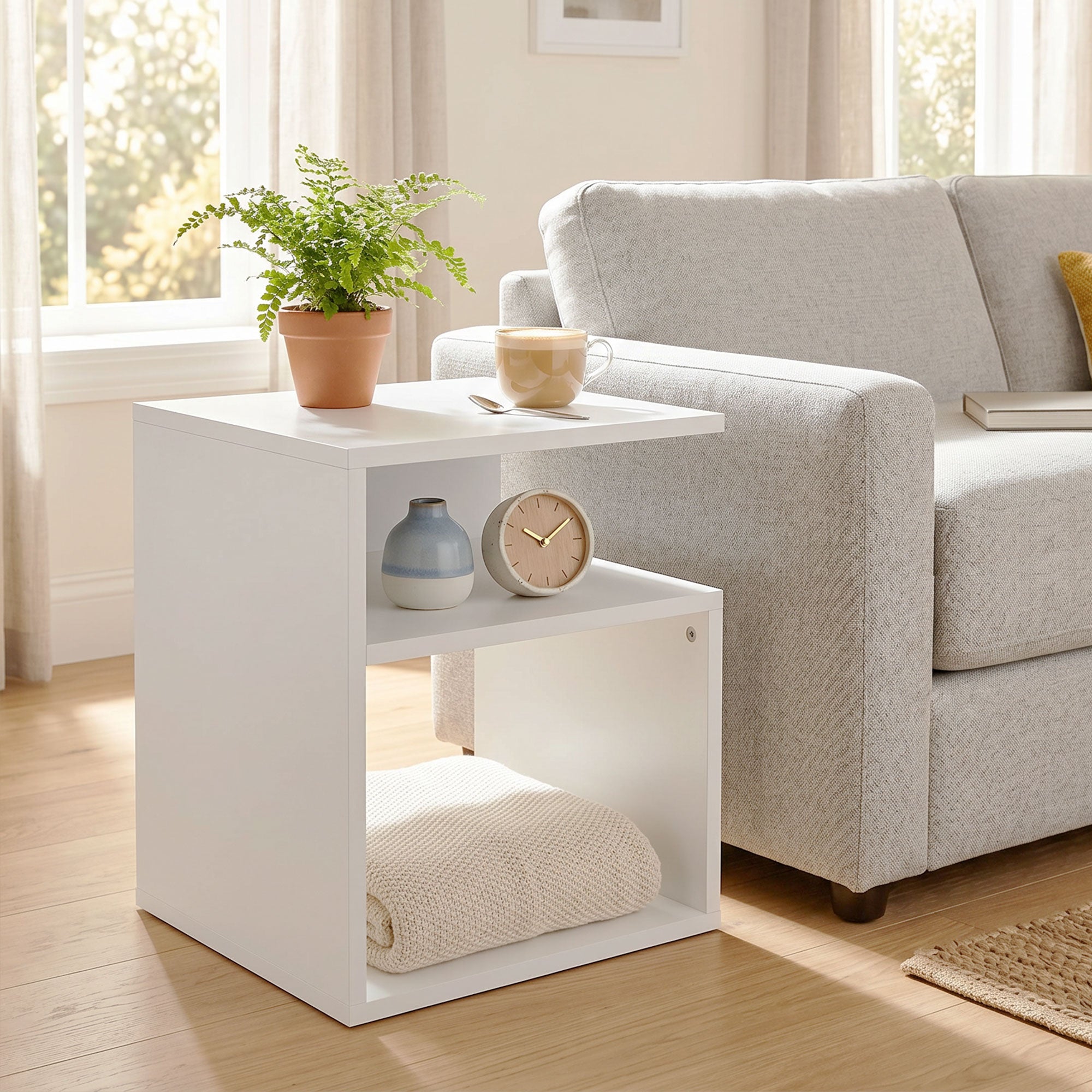 Table d'Appoint, Table Basse Moderne 3 Niveaux avec Étagères Ouvertes, pour Salon, Chambre ou Bureau, 35 x 35 x 41,5 cm, Blanc