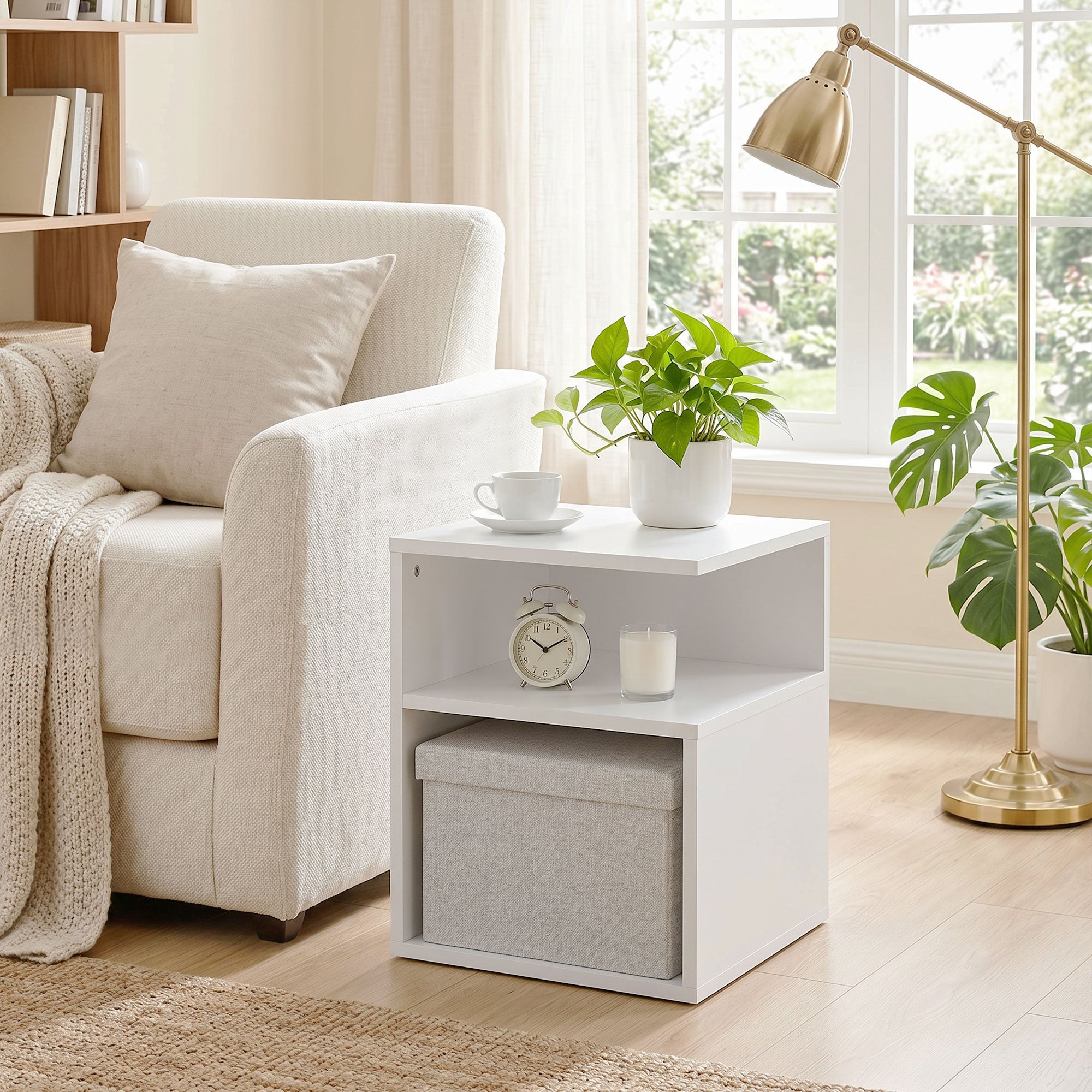 Table d'Appoint, Table Basse Moderne 3 Niveaux avec Étagères Ouvertes, pour Salon, Chambre ou Bureau, 35 x 35 x 41,5 cm, Blanc