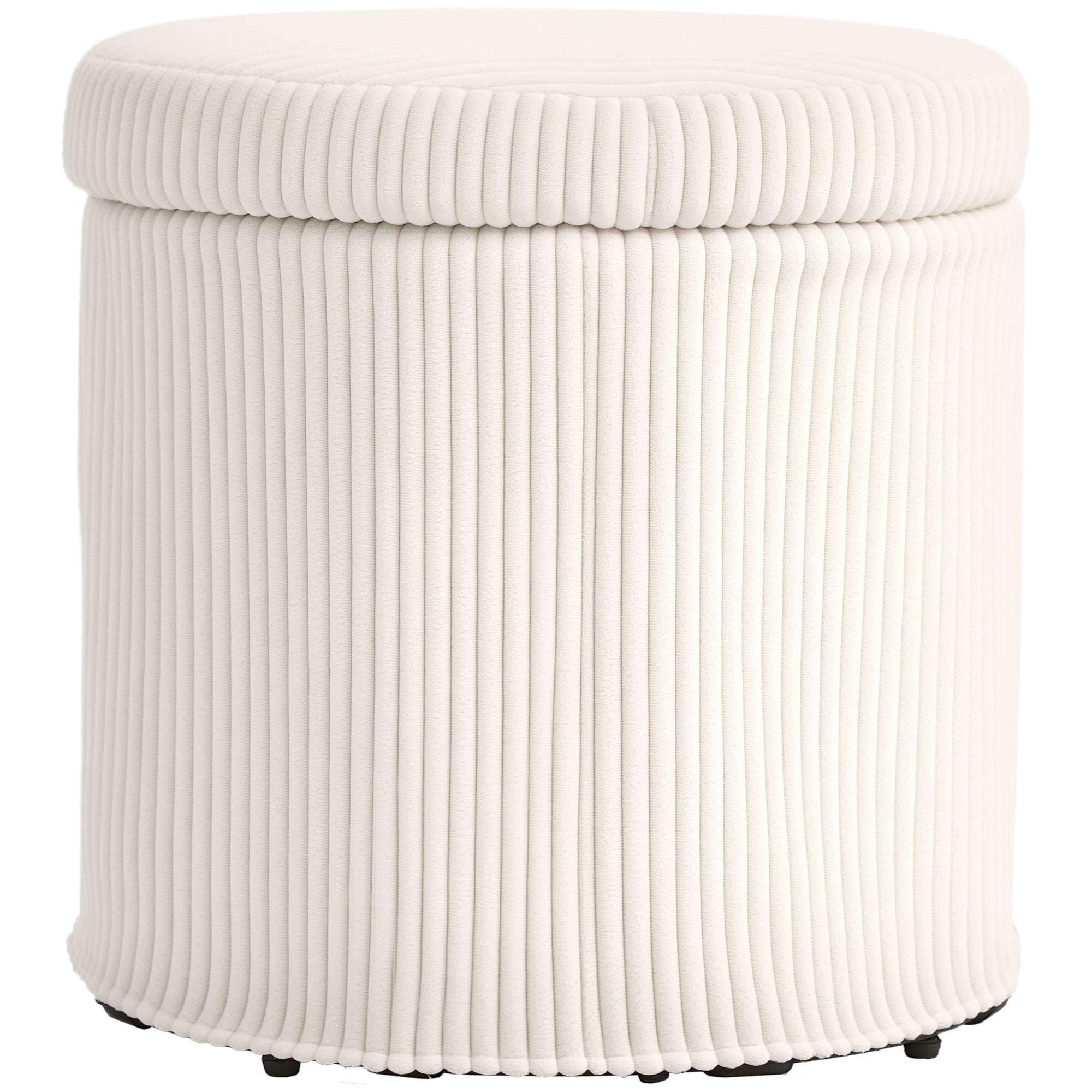 Pouf rangement 32 L pouf salon tabouret de coiffeuse en velours côtelé avec couvercle et pieds en acier, repose pied rond jusqu'à 120 kg, pour couloir, chambre, salon, beige