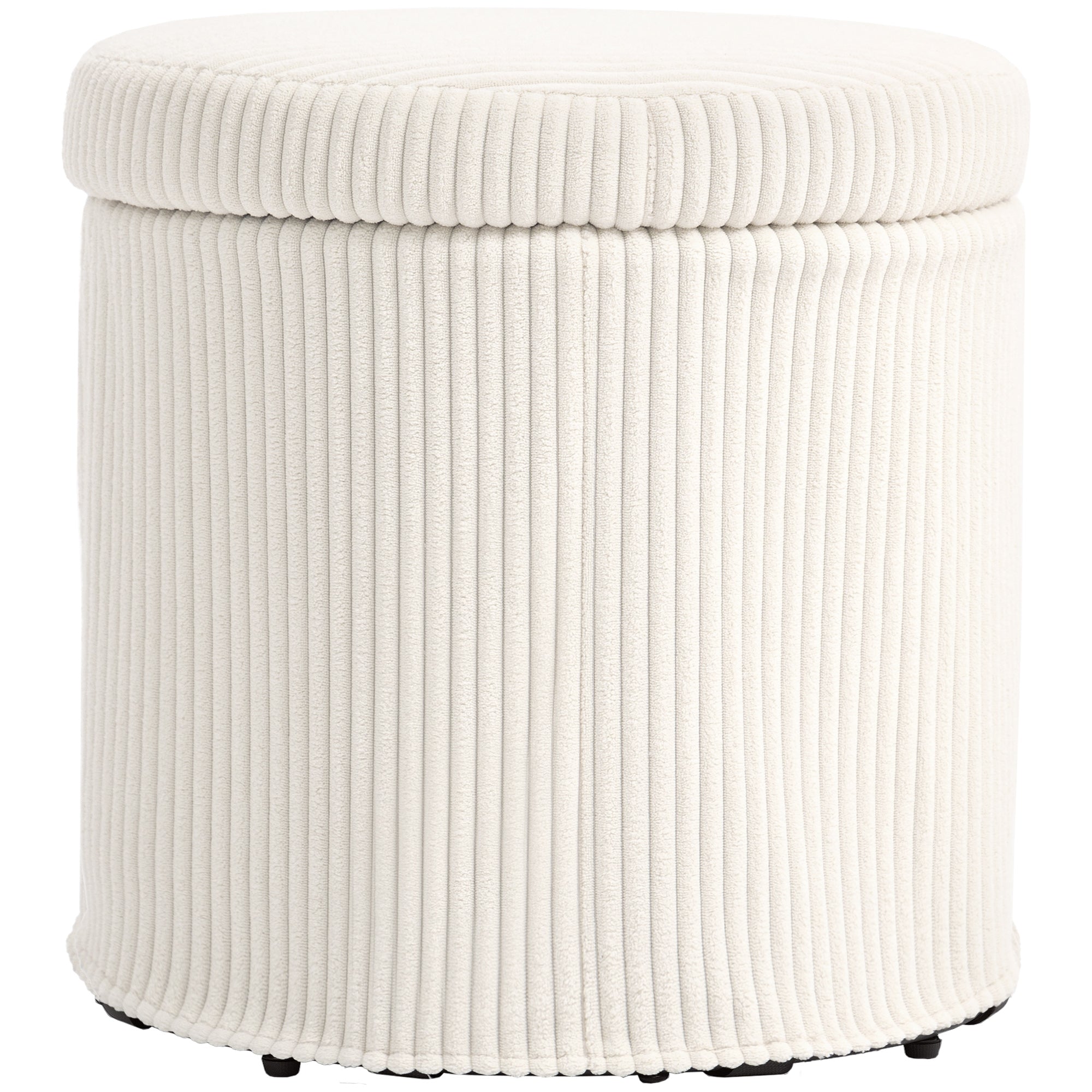 Pouf rangement 32 L pouf salon tabouret de coiffeuse en velours côtelé avec couvercle et pieds en acier, repose pied rond jusqu'à 120 kg, pour couloir, chambre, salon, beige