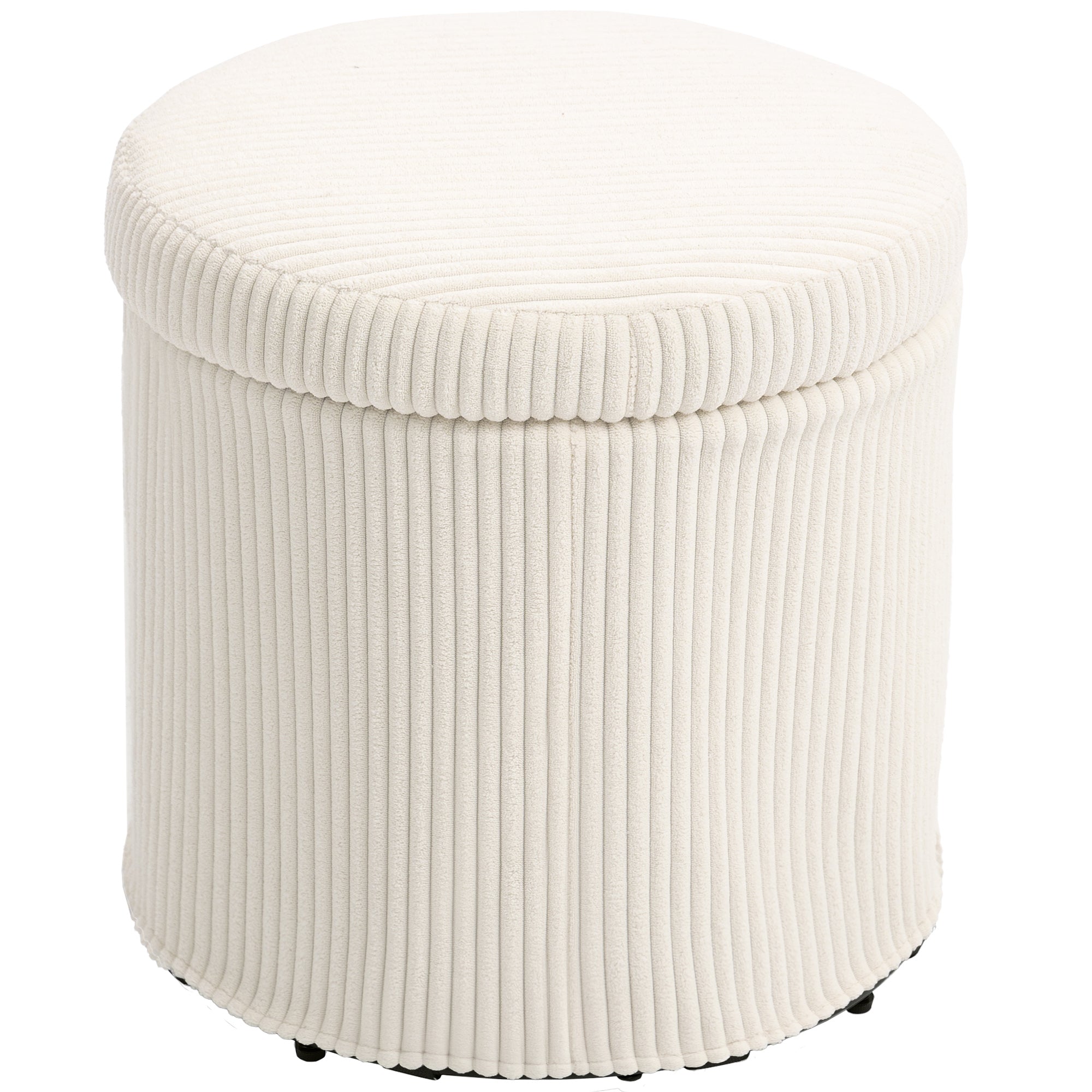 Pouf rangement 32 L pouf salon tabouret de coiffeuse en velours côtelé avec couvercle et pieds en acier, repose pied rond jusqu'à 120 kg, pour couloir, chambre, salon, beige