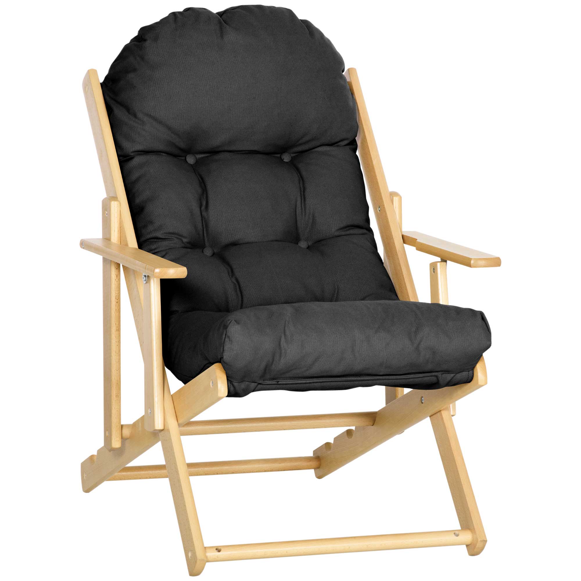 Fauteuil Chaise de Salon Pliable et inclinable en Bois Fauteuil Relax Confortable avec Coussin capitonné épais - 71 x 89 x 96 cm noir