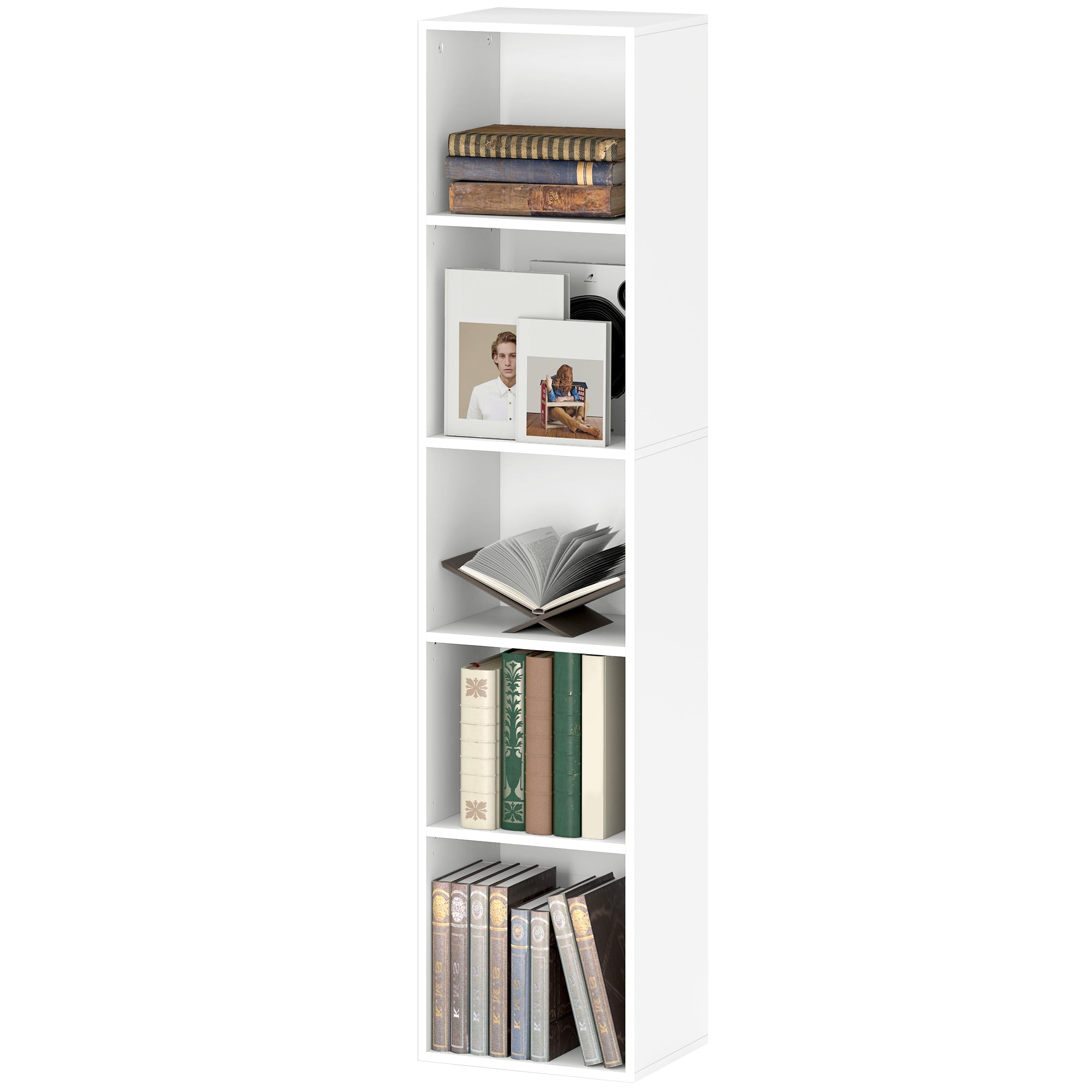 Bibliothèque, étagère de rangement 5 niveaux, meuble de rangement avec étagères réglables pour salon, chambre à coucher, bureau, 30 x 24 x 133,5 cm, blanc
