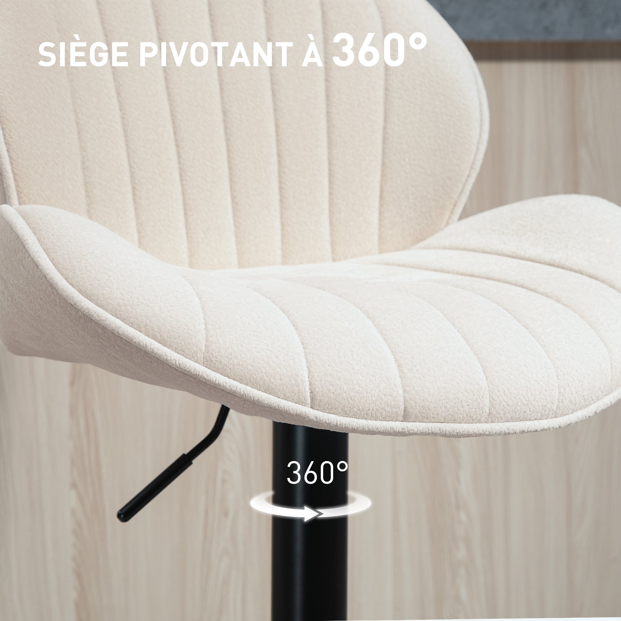 Lot de 2 tabourets de bar, chaises de bar pivotantes, forme de coquillage, chaise haute cuisine avec dossier, hauteur réglable et repose-pieds, cadre en acier, beige