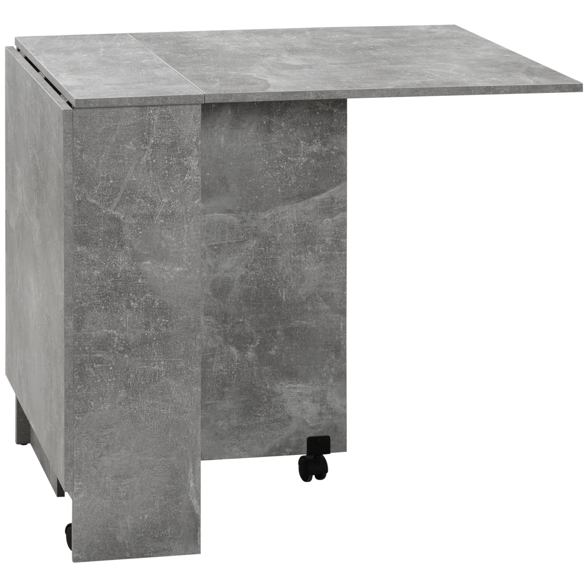 Table pliante de cuisine salle à manger amovible sur roulettes 75L x 140l x 74H cm 2 étagères intégrées en bois coloris gris