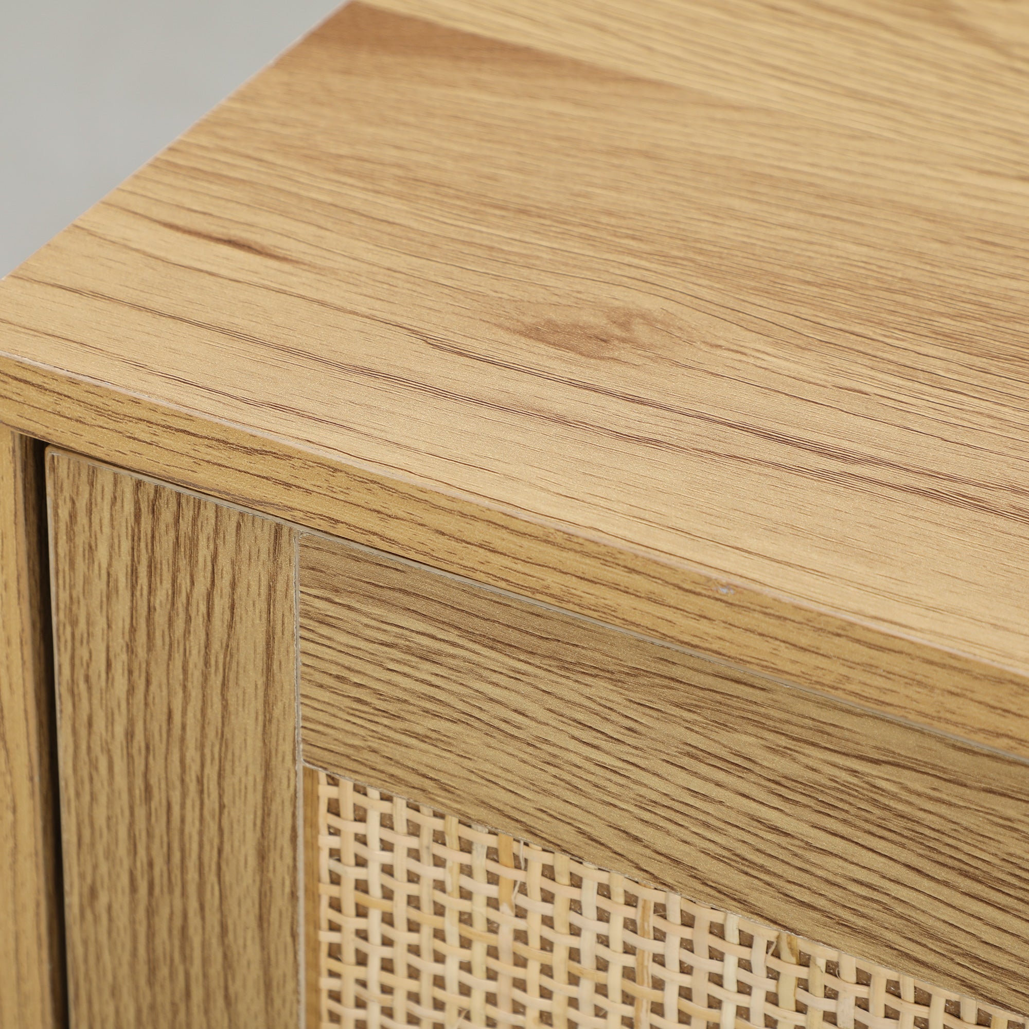 Buffet salon meuble de rangement avec placards à portes en rotin et étagère réglable, pour salon, salle à manger, dim. 120 x 40 x 75 cm, bois naturel