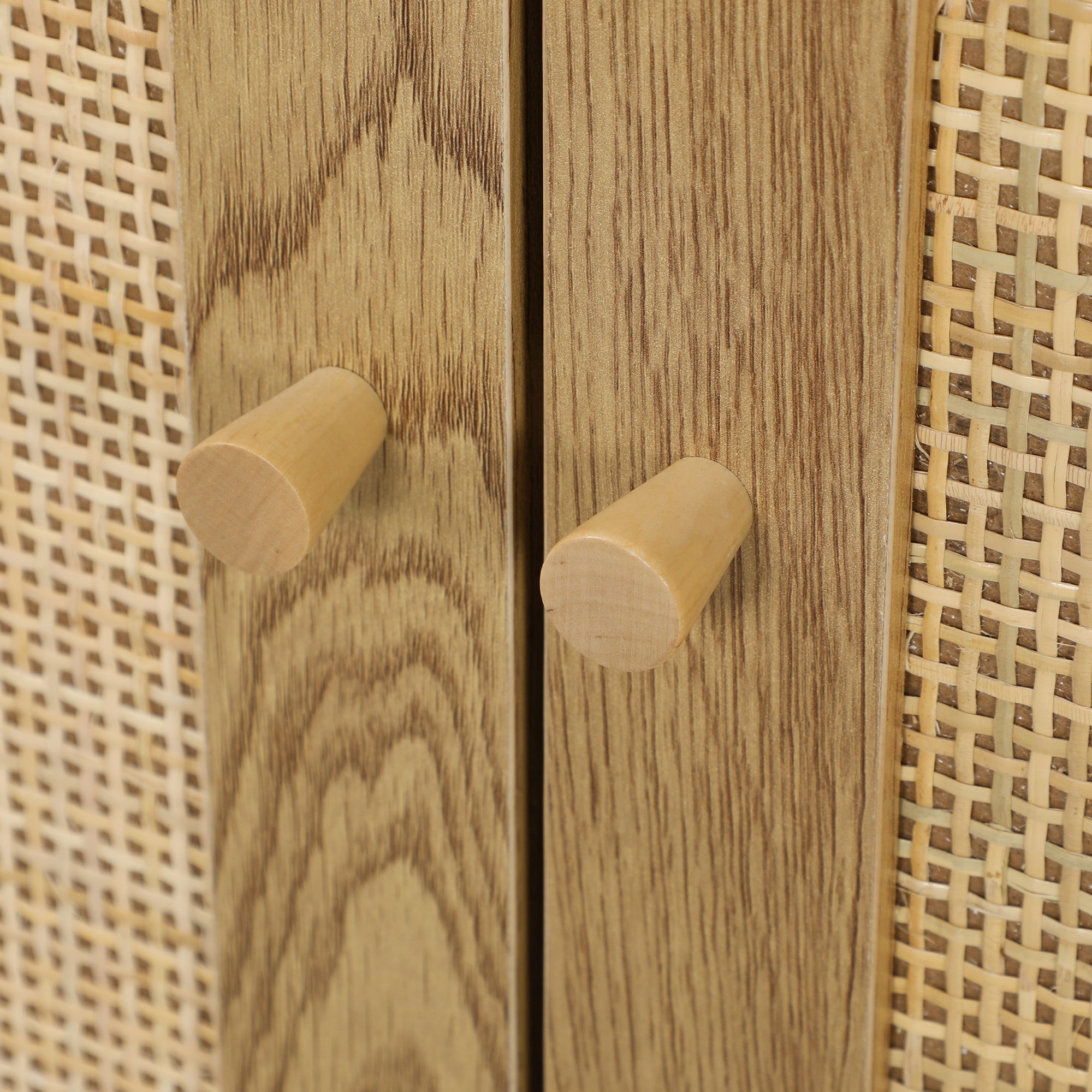 Buffet salon meuble de rangement avec placards à portes en rotin et étagère réglable, pour salon, salle à manger, dim. 120 x 40 x 75 cm, bois naturel