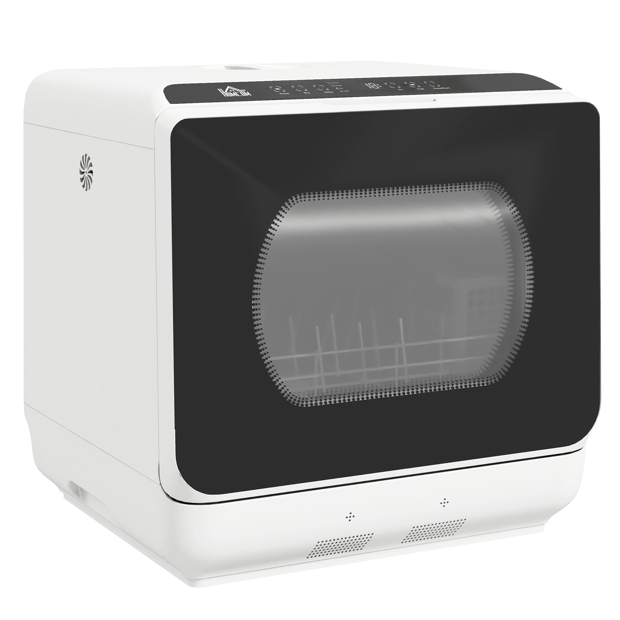 Mini lave-vaisselle 4 couverts, lave-vaisselle de table, 5 programmes, double alimentation en eau, lavage des fruits, réservoir d'eau 6L, commande tactile, affichage LED, départ différé, noir