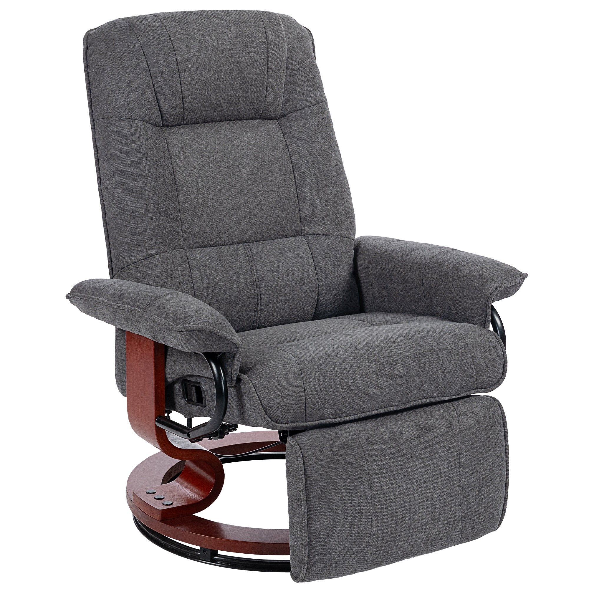 Fauteuil relax inclinable fauteuil de salon repose-pieds réglable pivotant 360° piètement bois tissu aspect lin gris