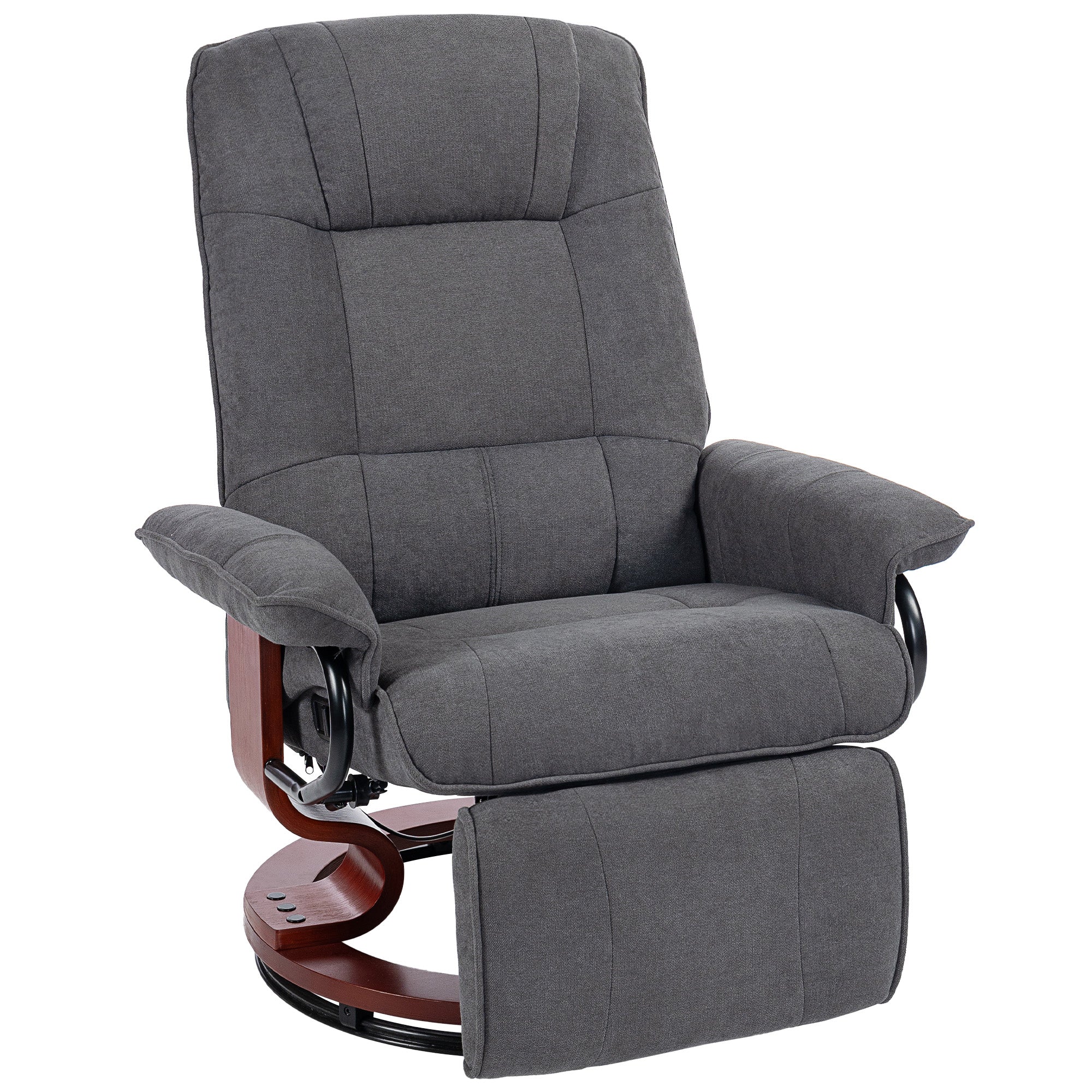 Fauteuil relax inclinable fauteuil de salon repose-pieds réglable pivotant 360° piètement bois tissu aspect lin gris