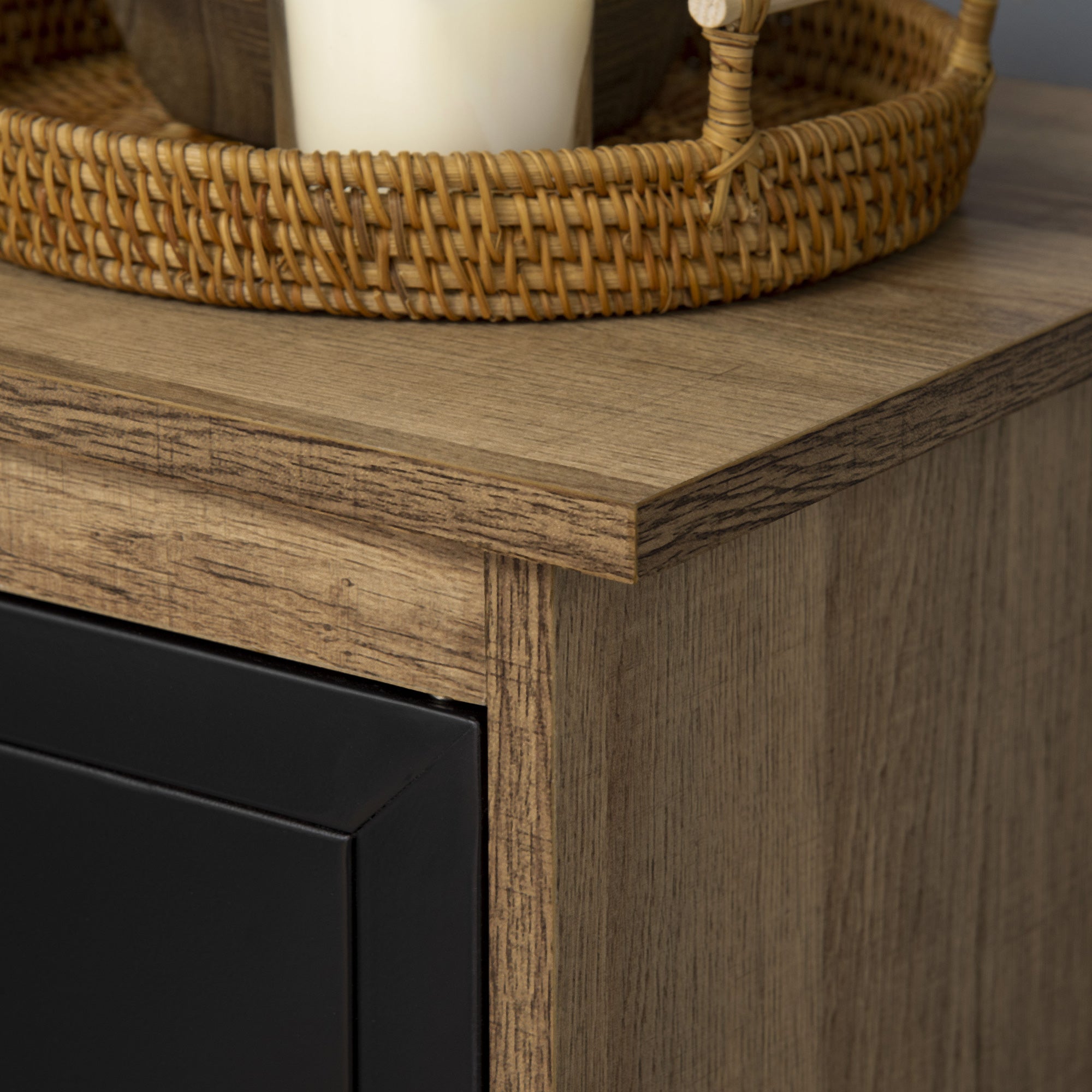 Bibliothèque Design Industriel - Meuble de Rangement 3 niches 3 casiers - Aspect Bois avec Portes en métal Noir