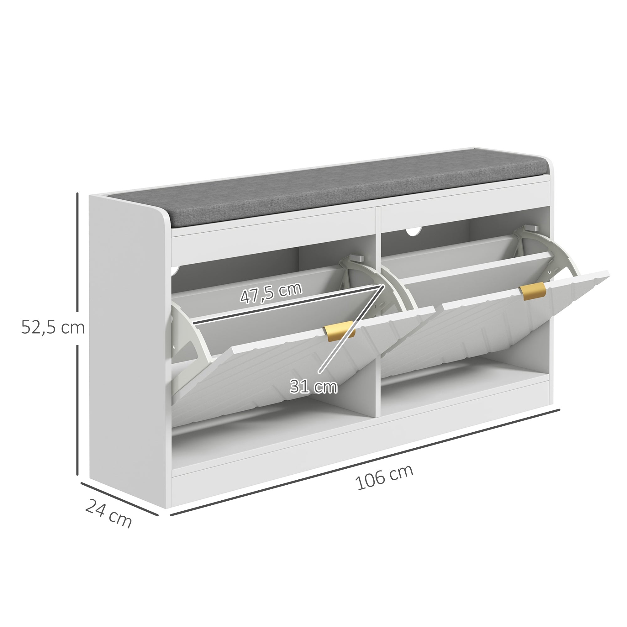 Banc à chaussures, banc de rangement étroit, assise rembourrée, porte motifs de lignes en relief, tiroir rabattable et étagère réglable, pour entrée, couloir, 106 x 24 x 52,5 cm, blanc