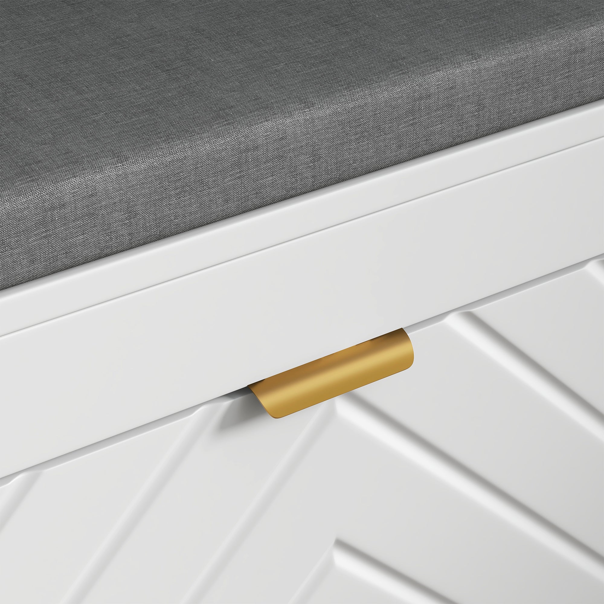 Banc à chaussures, banc de rangement étroit, assise rembourrée, porte motifs de lignes en relief, tiroir rabattable et étagère réglable, pour entrée, couloir, 106 x 24 x 52,5 cm, blanc