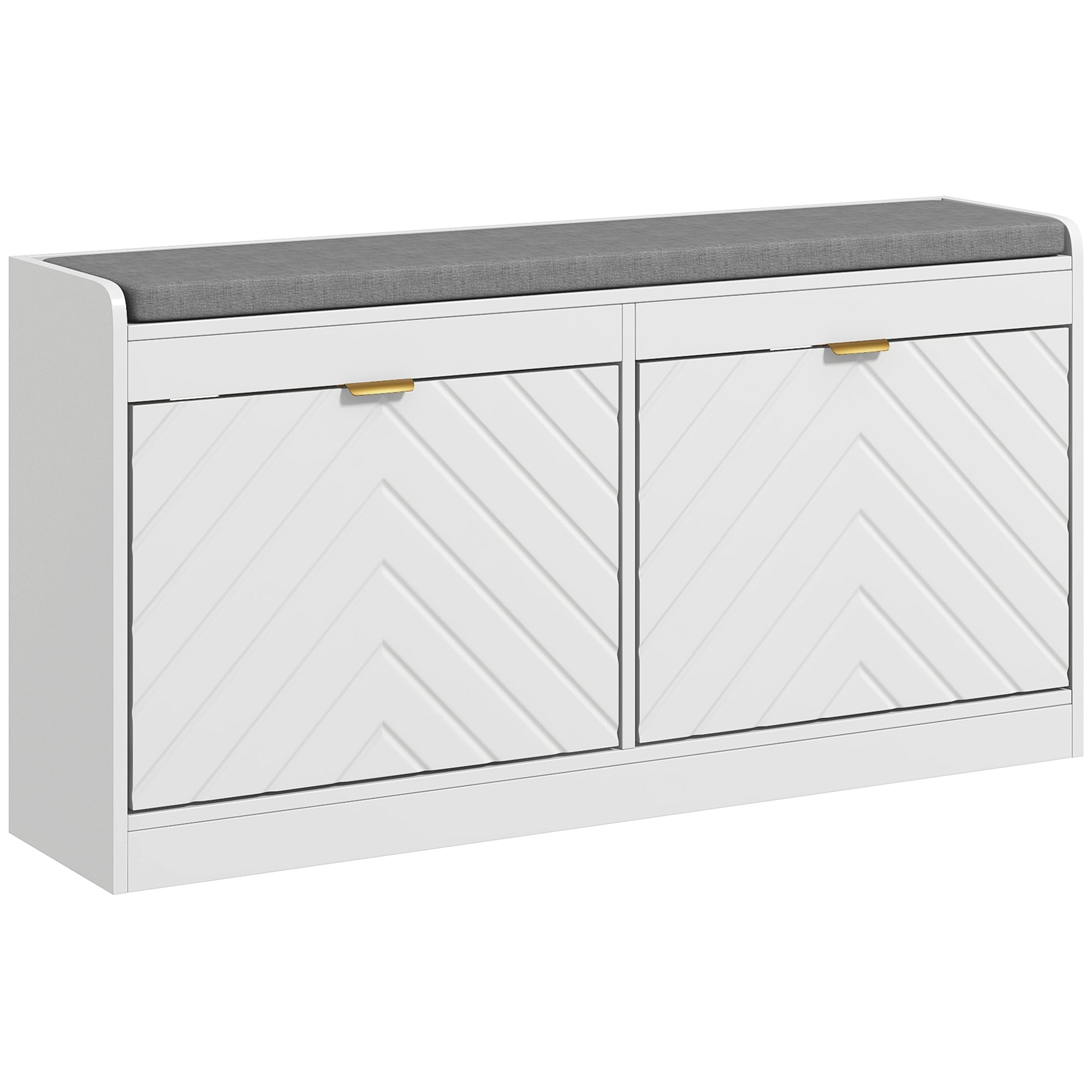 Banc à chaussures, banc de rangement étroit, assise rembourrée, porte motifs de lignes en relief, tiroir rabattable et étagère réglable, pour entrée, couloir, 106 x 24 x 52,5 cm, blanc
