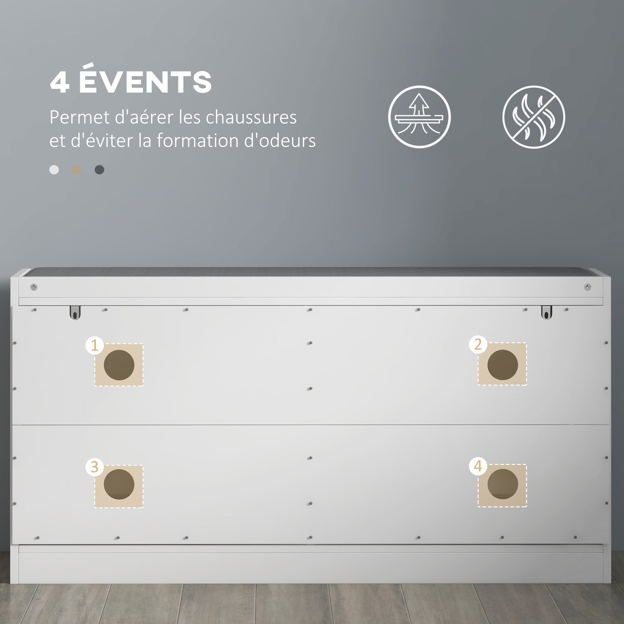 Banc à chaussures, banc de rangement étroit, assise rembourrée, porte motifs de lignes en relief, tiroir rabattable et étagère réglable, pour entrée, couloir, 106 x 24 x 52,5 cm, blanc