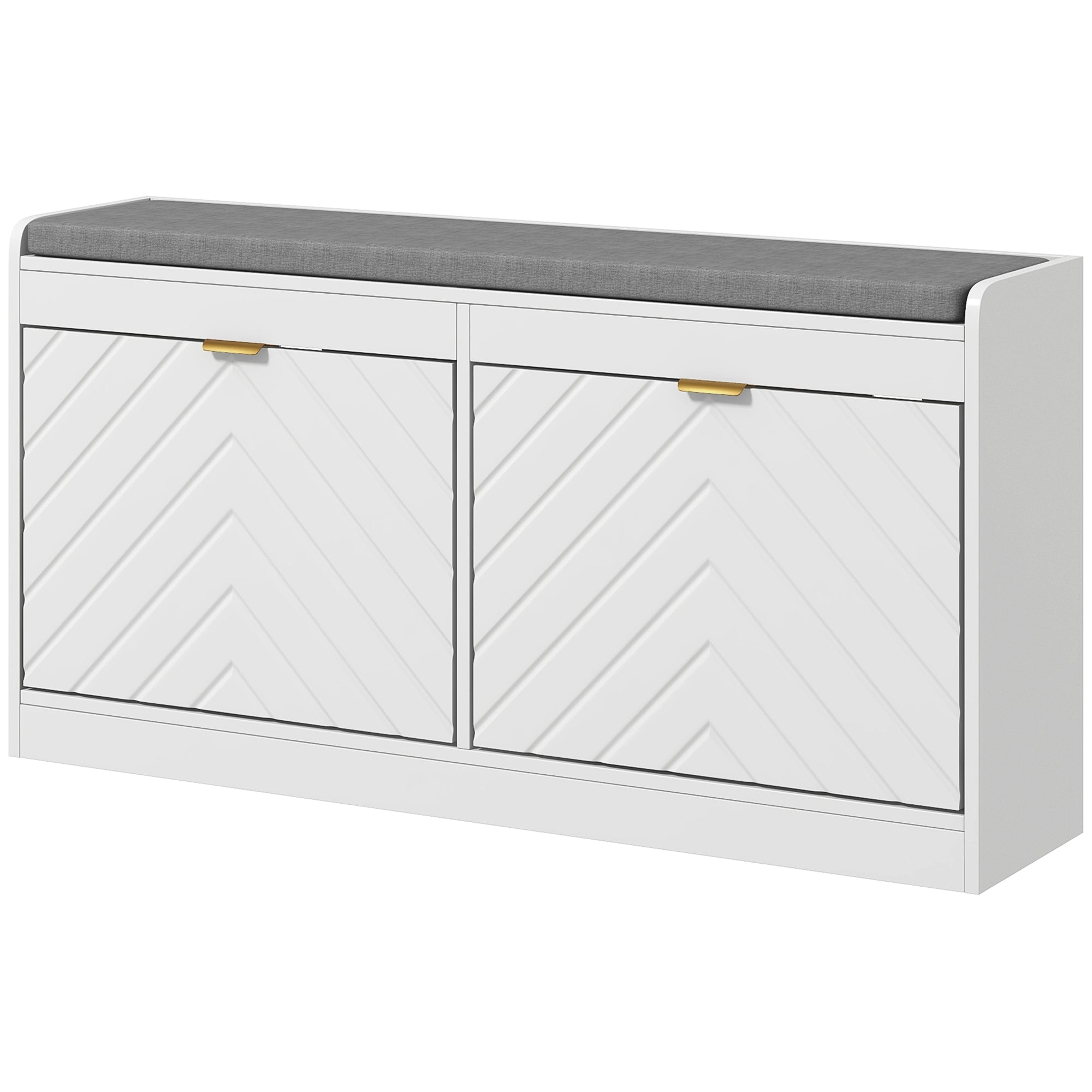 Banc à chaussures, banc de rangement étroit, assise rembourrée, porte motifs de lignes en relief, tiroir rabattable et étagère réglable, pour entrée, couloir, 106 x 24 x 52,5 cm, blanc