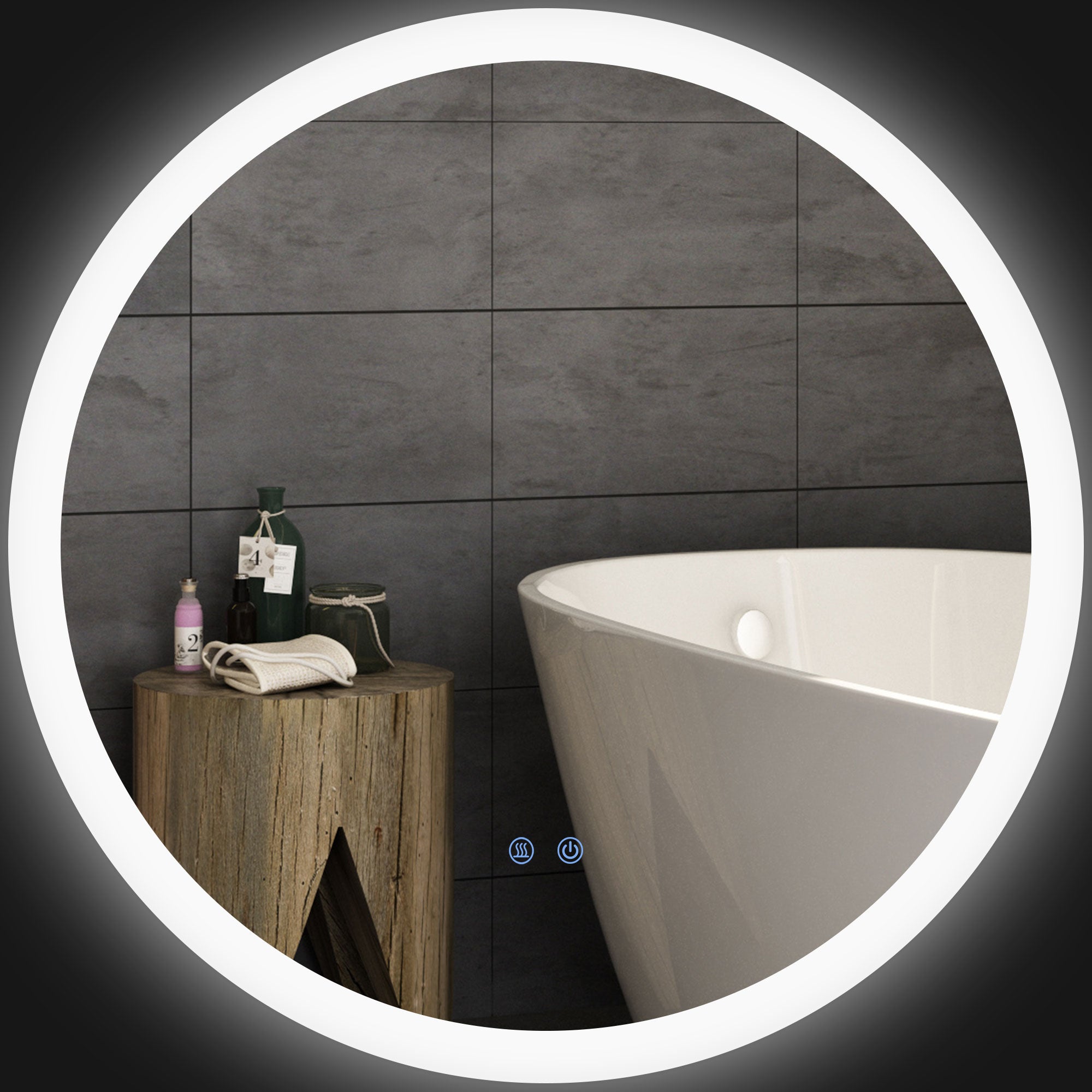 Miroir rond salle de bain avec éclairage LED Ø 70 cm, miroir mural 35W avec anti-buée, 3 couleurs réglables, dimmable, interrupteur tactile, fonction mémoire, blanc et argent