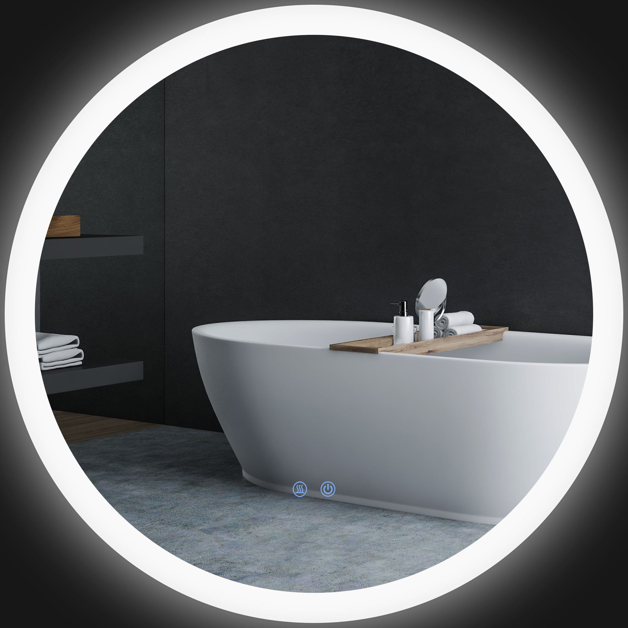 Miroir rond salle de bain avec éclairage LED Ø 70 cm, miroir mural 35W avec anti-buée, 3 couleurs réglables, dimmable, interrupteur tactile, fonction mémoire, blanc et argent