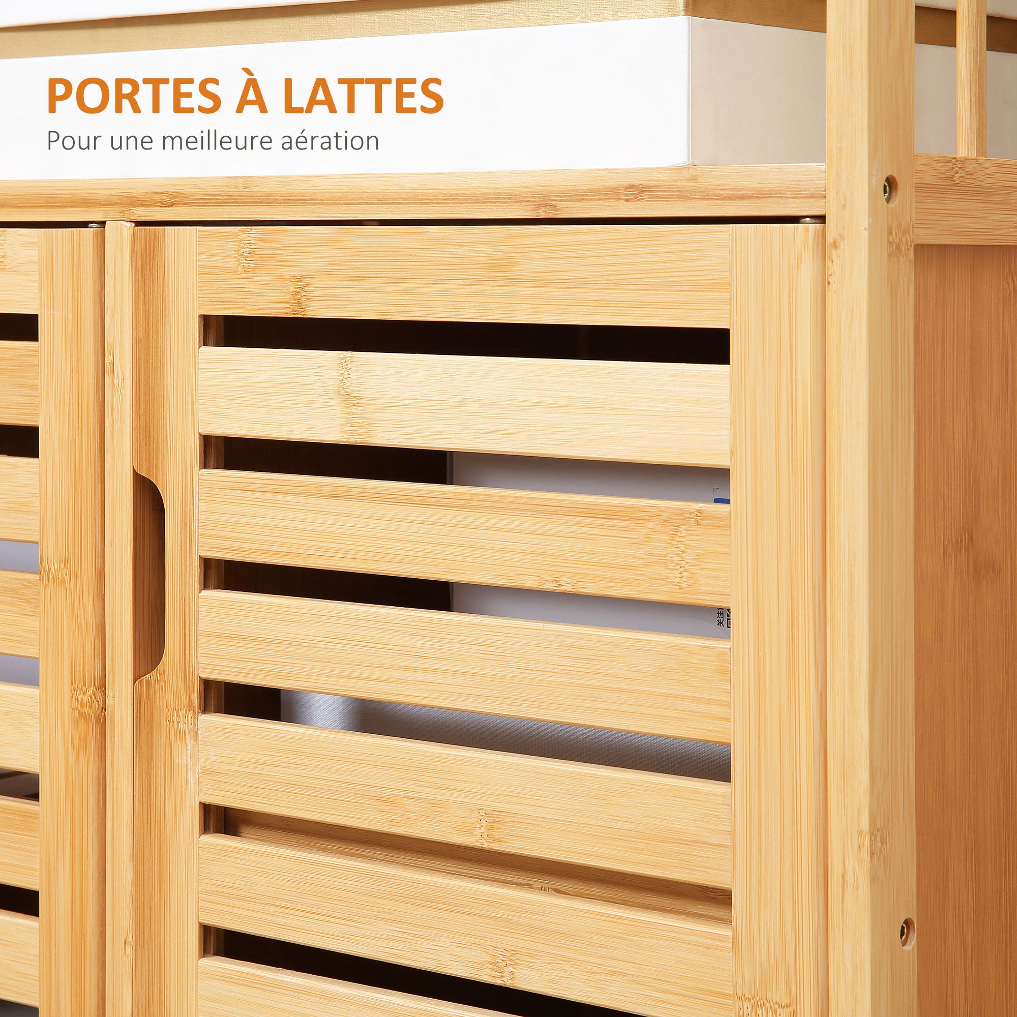 Buffet meuble de rangement en bois bambou avec 3 portes et étagères - 100 x 35 x 82 cm