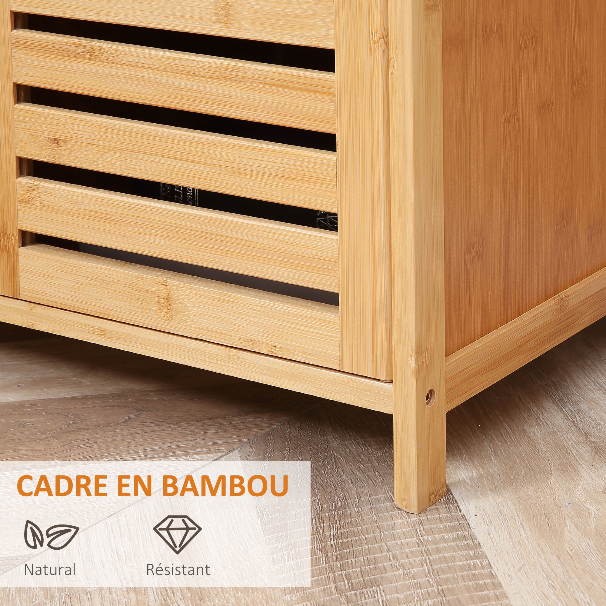 Buffet meuble de rangement en bois bambou avec 3 portes et étagères - 100 x 35 x 82 cm