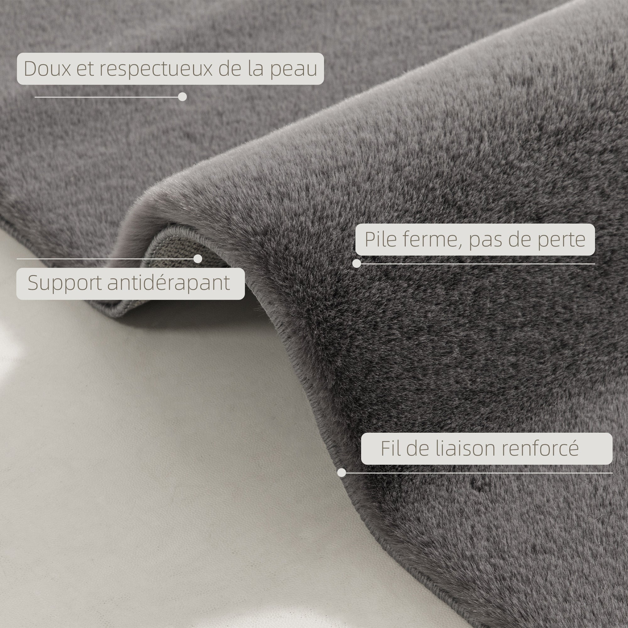 Tapis salon 160 x 120 cm tapis à poils longs, lavable en machine, antidérapant, en fausse fourrure, pour salon, chambre à coucher, bureau, gris clair
