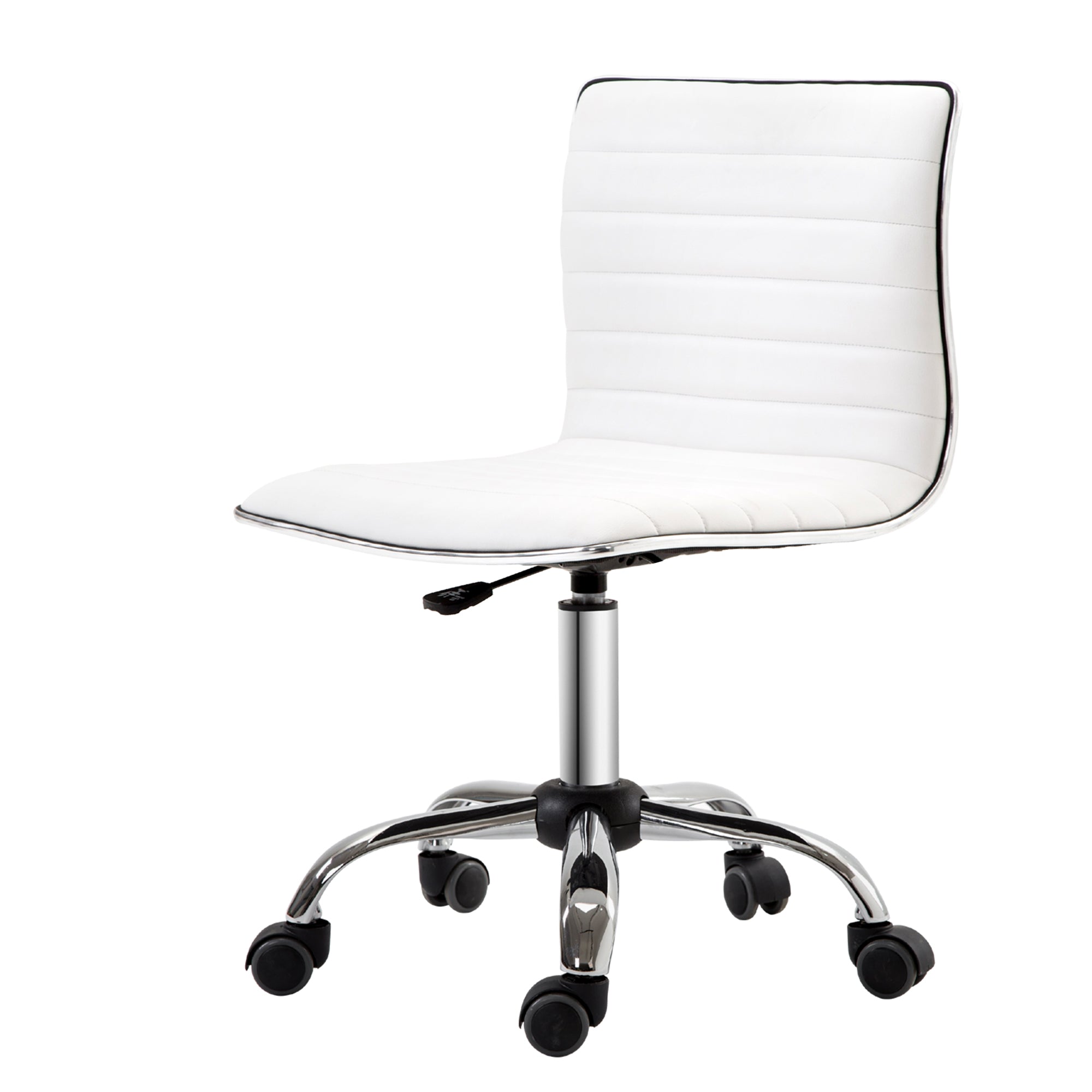 Chaise de bureau sans accoudoirs, fauteuil de bureau ergonomique, hauteur réglable, assise et dossier rembourrés et pivotant 360°, chaise d'ordinateur en similicuir pour bureau, chambre, blanc