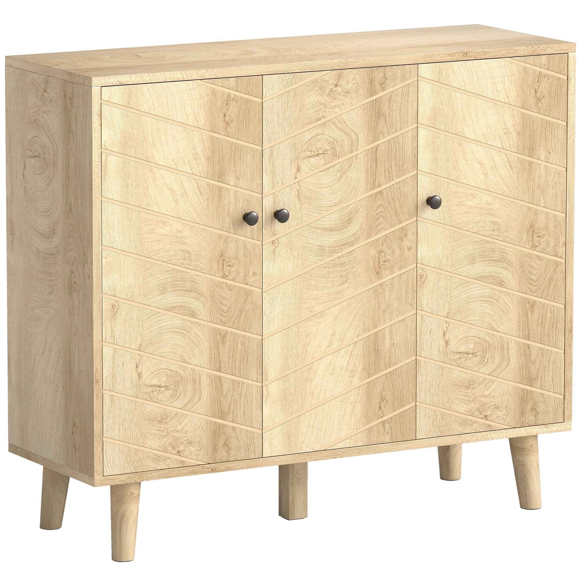 Buffet Cuisine, Meuble de Rangement avec 3 Portes à Motif Chevron et Pieds en Bois de Pin, Style Moderne, Buffet Salle à Manger, Salon et Chambre, 88,3 x 30 x 76 cm, Bois Naturel