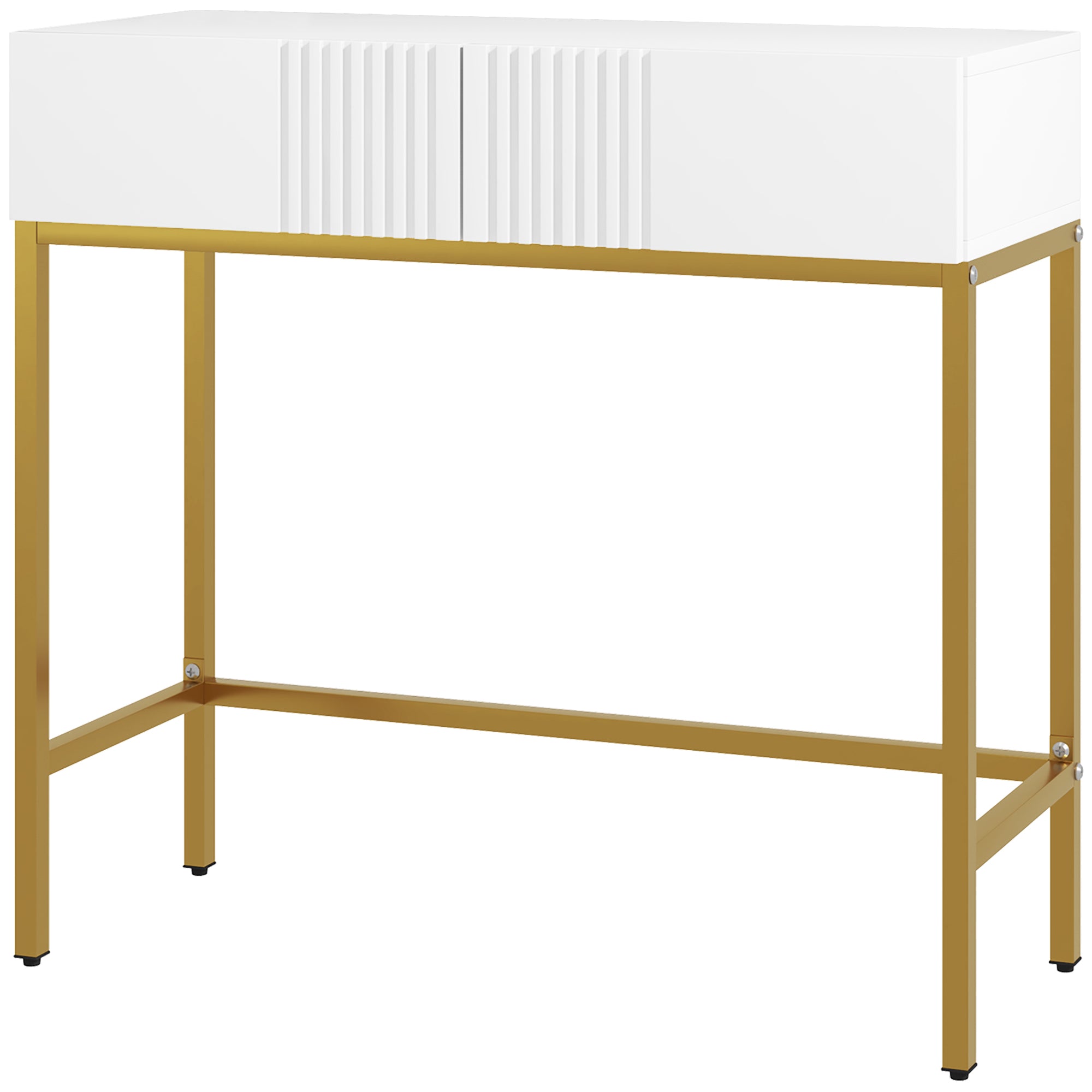 Table console, console meuble, avec 2 tiroirs, base en acier, console entrée, avec pieds antidérapants, pour entrée, salon, blanc