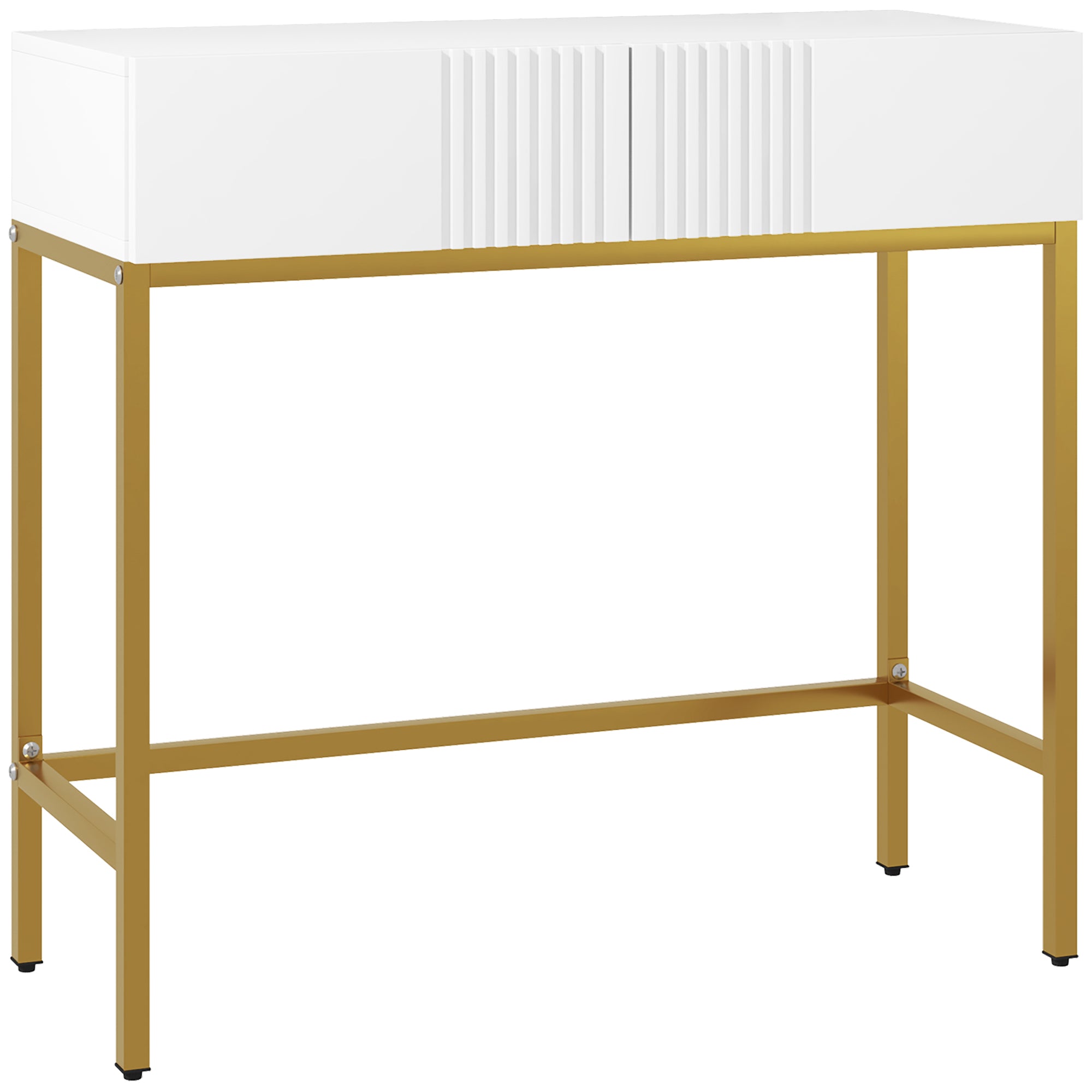 Table console, console meuble, avec 2 tiroirs, base en acier, console entrée, avec pieds antidérapants, pour entrée, salon, blanc