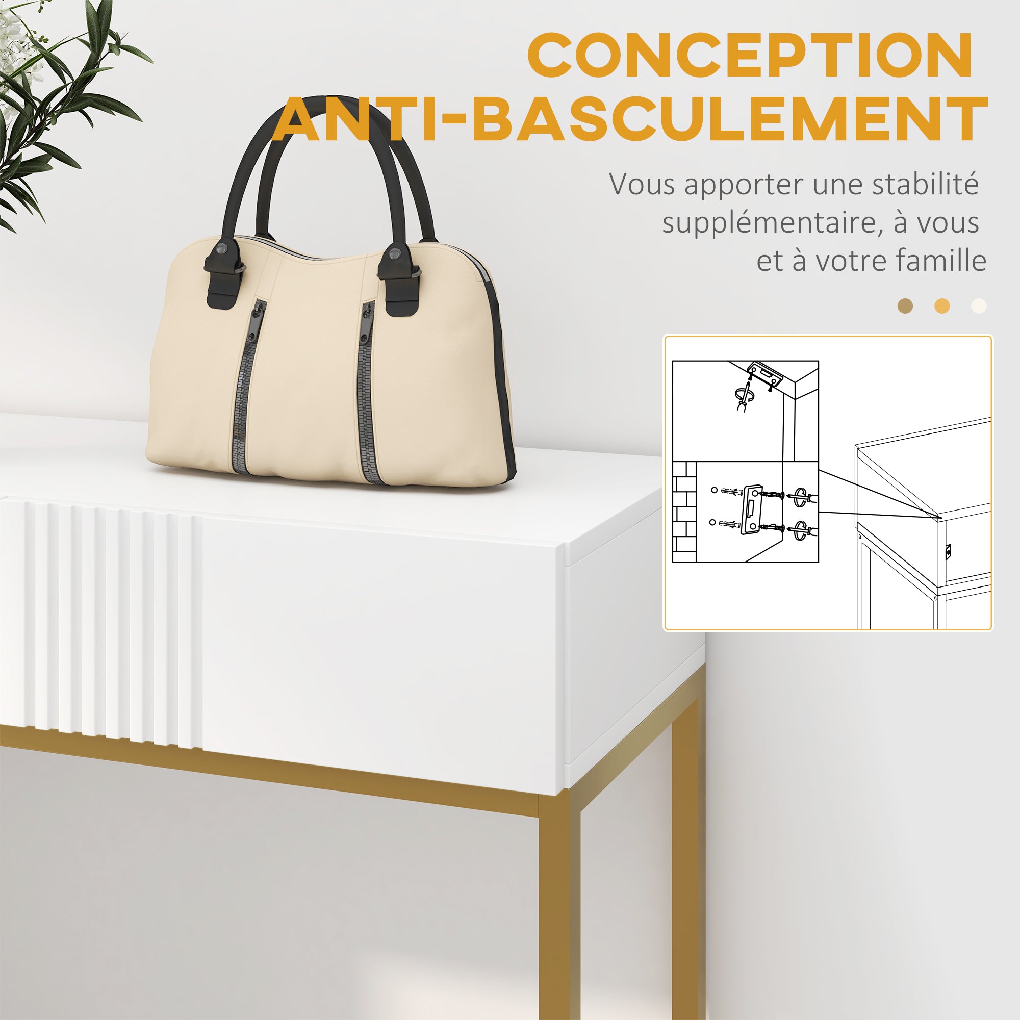 Table console, console meuble, avec 2 tiroirs, base en acier, console entrée, avec pieds antidérapants, pour entrée, salon, blanc